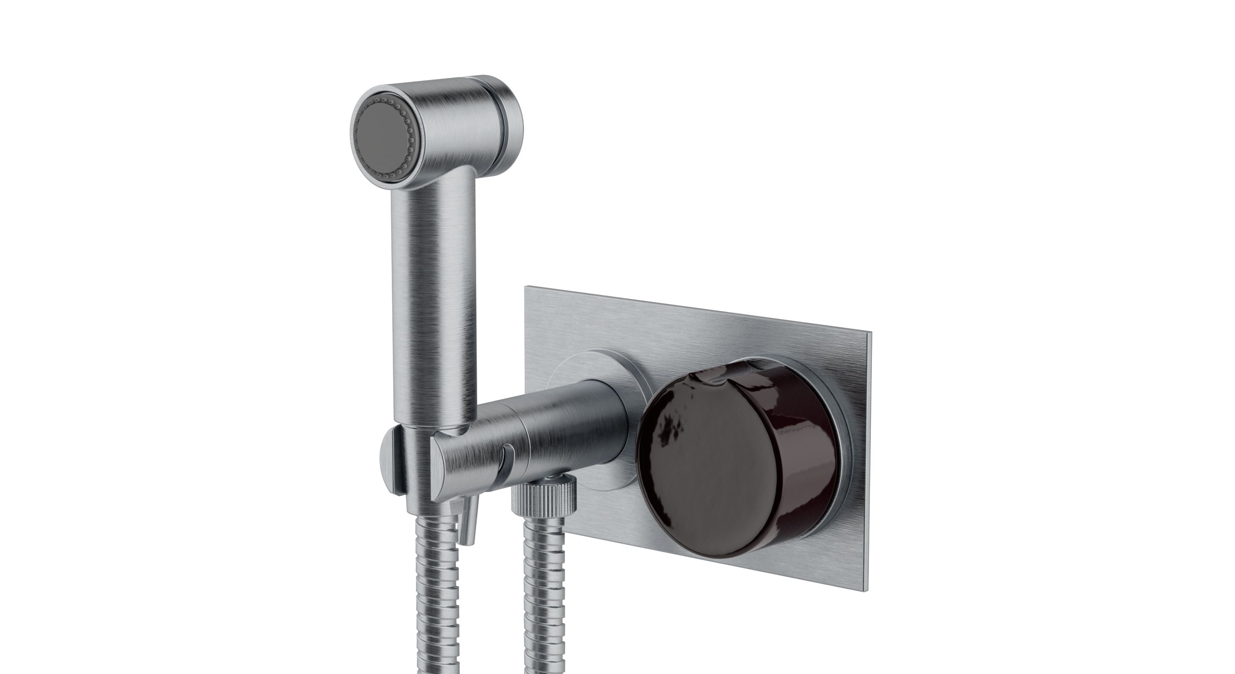 Foundry One Handle Wall Mount Bidet Trim with Groove Ceramic Knob Handle in Satin Chrome