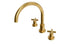 Flatiron Two Handle Deck Mount Gooseneck Bath Trim with Linear Cross Handles in French Brass