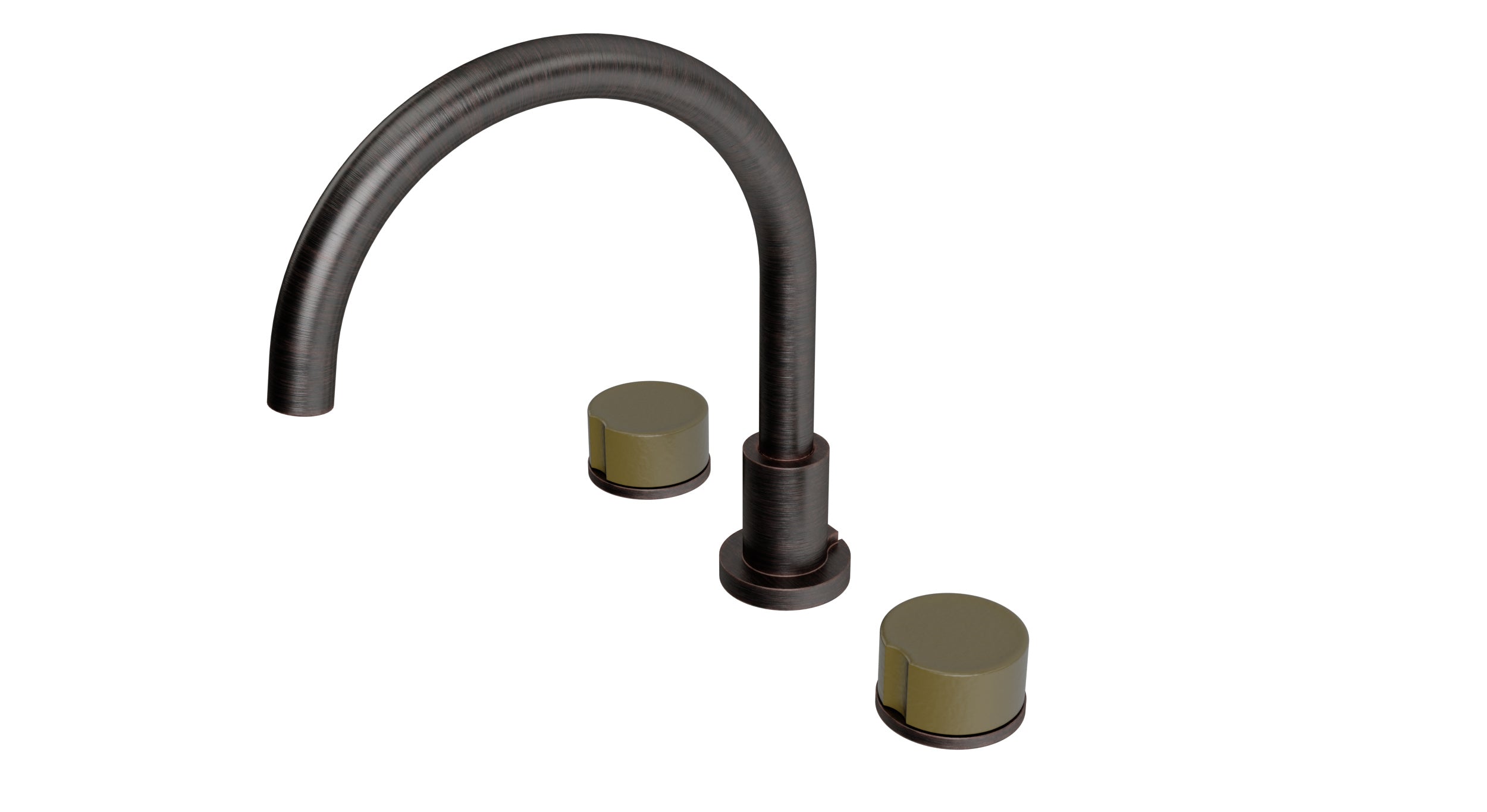Foundry Two Handle Deck Mount Gooseneck Bath Trim with Groove Ceramic Knob Handles in Antique Bronze
