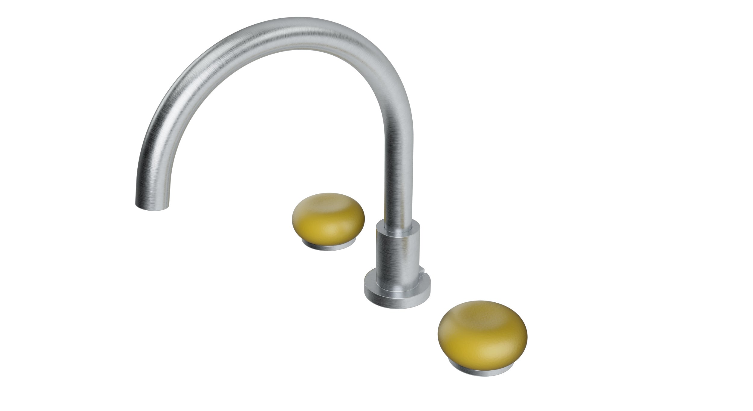 Foundry Two Handle Deck Mount Gooseneck Bath Trim with Pebble Ceramic Knob Handles in Satin Chrome