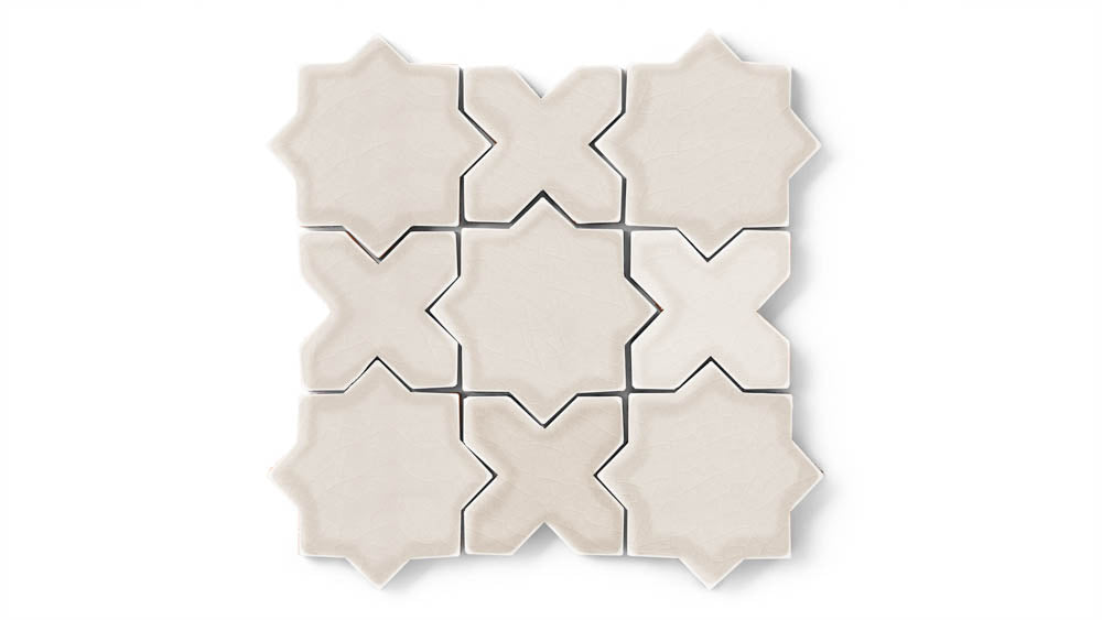 Mini Star & Cross Original Ceramic Tile in Sand Dune Gloss