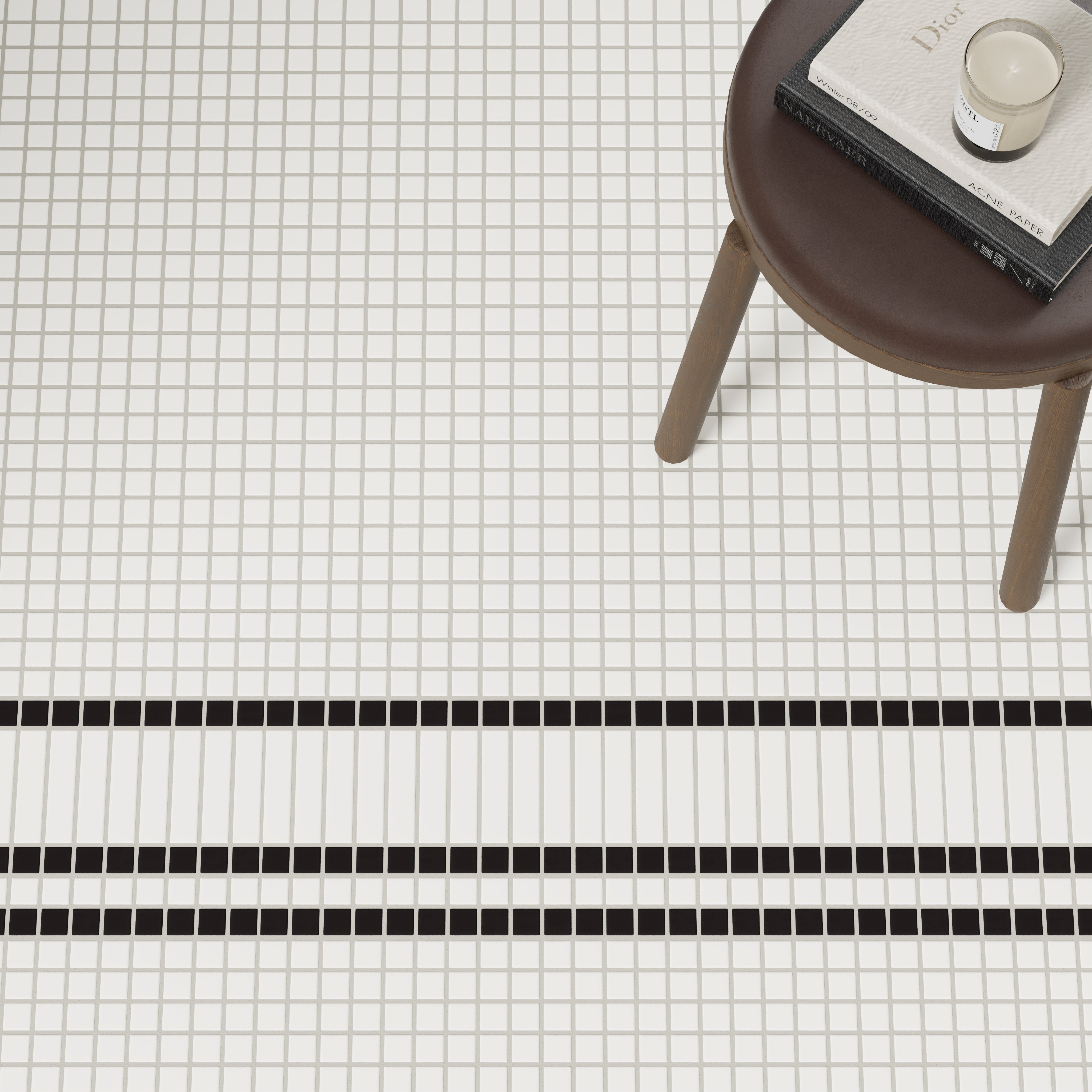 1x1, 1x4 Channel Stripe Border Sheeted Original Ceramic Tile in Nocturne Matte
