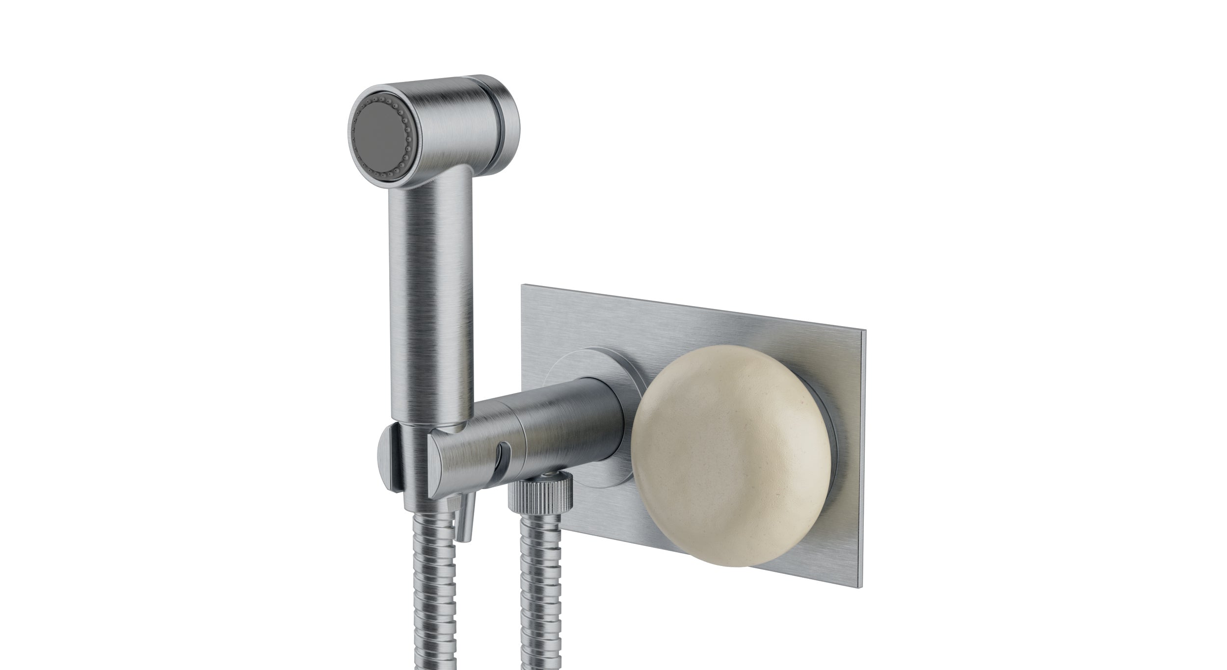 Foundry One Handle Wall Mount Bidet Trim with Pebble Ceramic Knob Handle in Satin Chrome