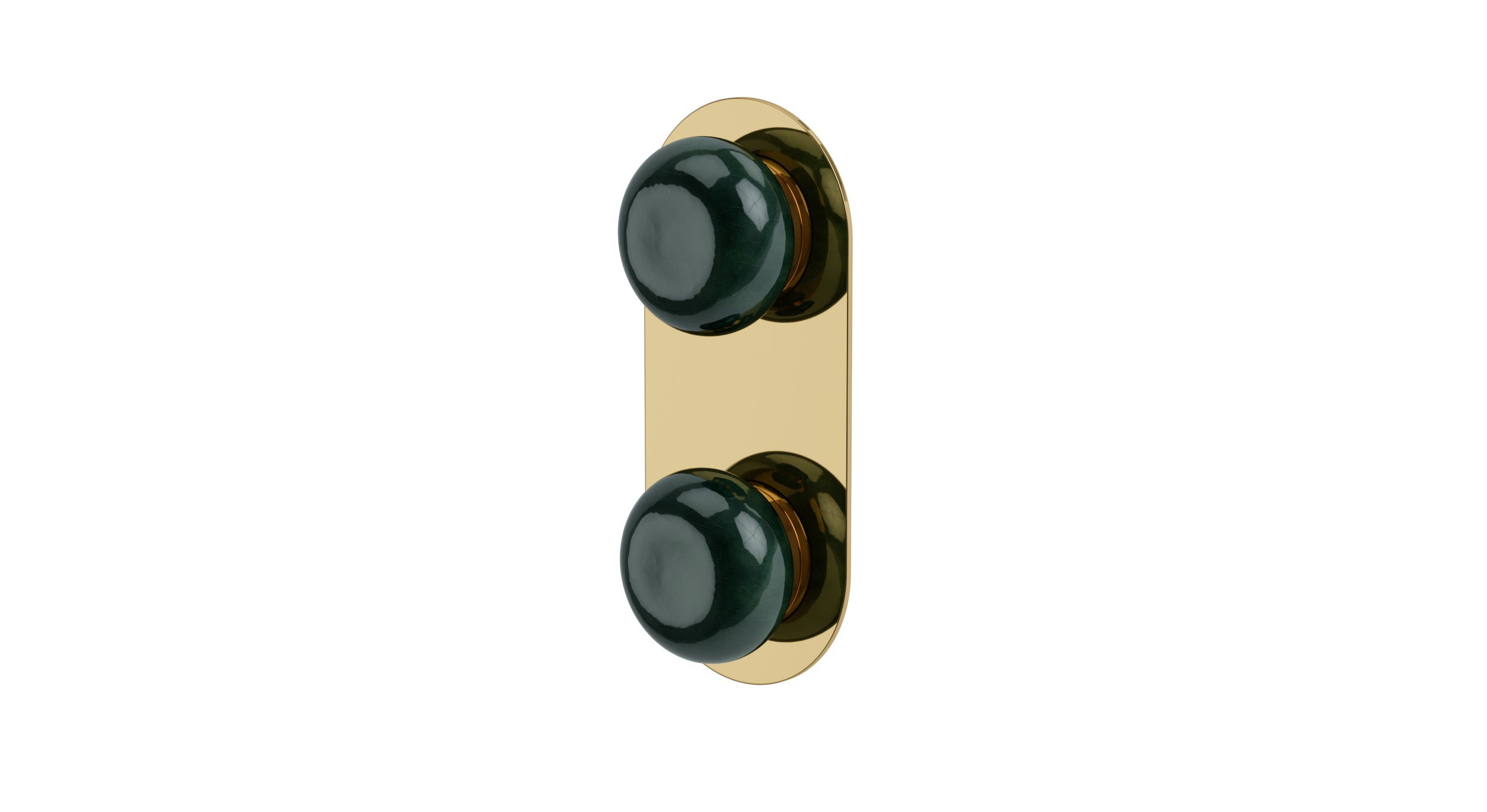 Foundry Two Handle Wall Mount Shower Trim with Pebble Ceramic Knob Handles in Polished Brass