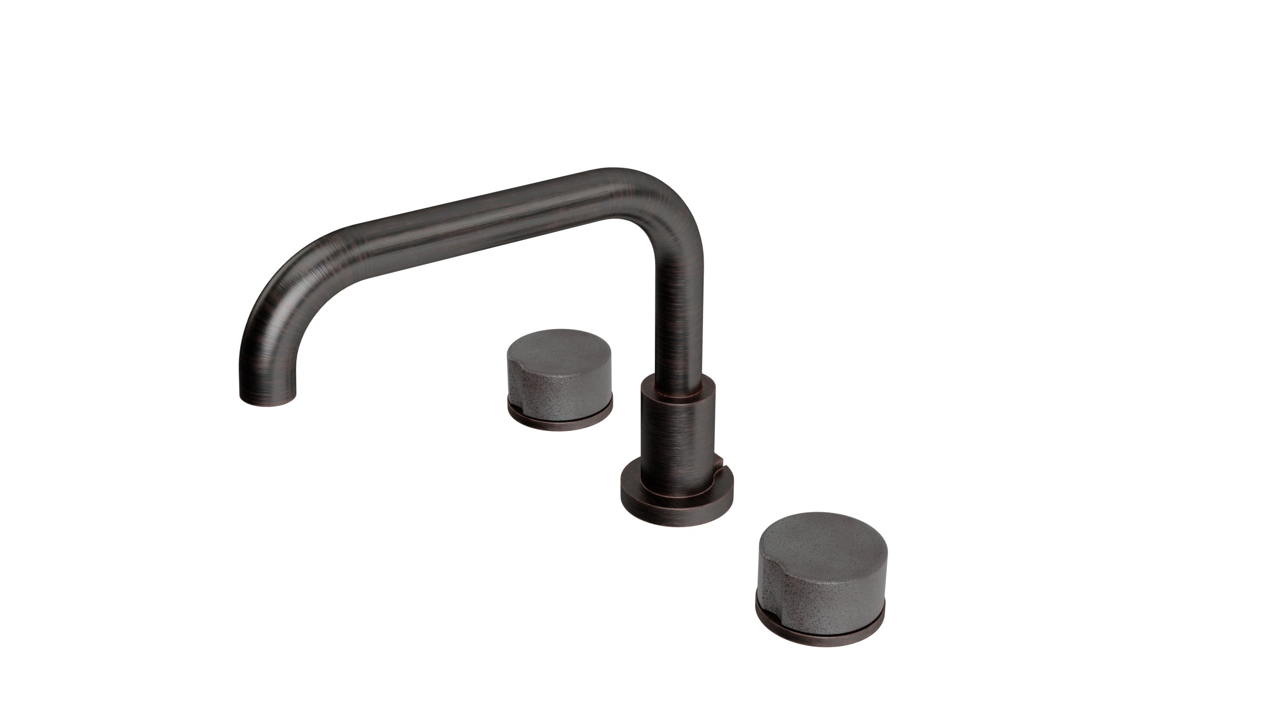 Foundry Two Handle Deck Mount Squaretop Bath Trim with Groove Ceramic Knob Handles in Antique Bronze