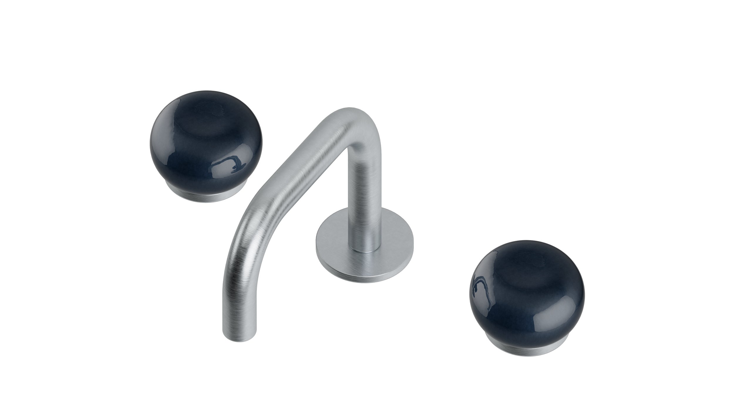 Foundry Two Handle Deck Mount Squaretop Lavatory Faucet with Pebble Ceramic Knob Handles in Satin Chrome