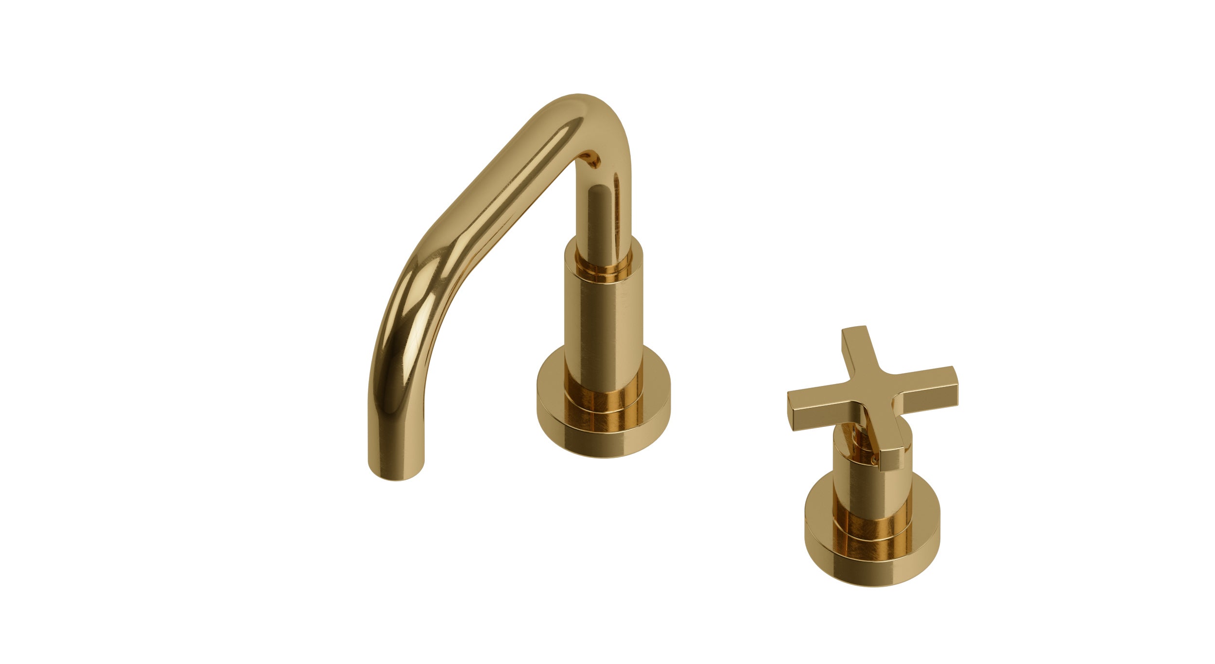 Flatiron One Handle Deck Mount Squaretop Lavatory Faucet with Linear Cross Handle in Uncoated Polished Brass
