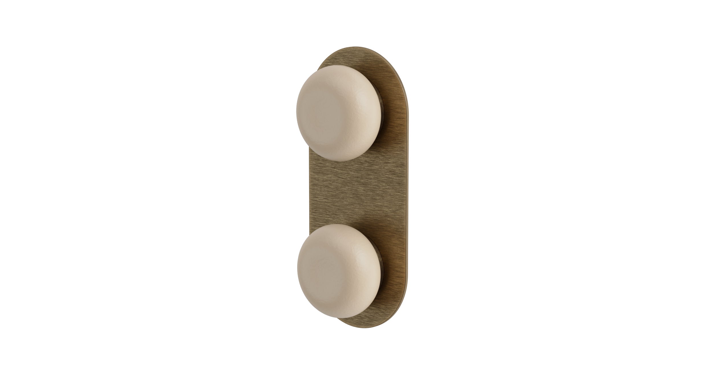 Foundry Two Handle Wall Mount Shower Trim with Pebble Ceramic Knob Handles in Antique Brass