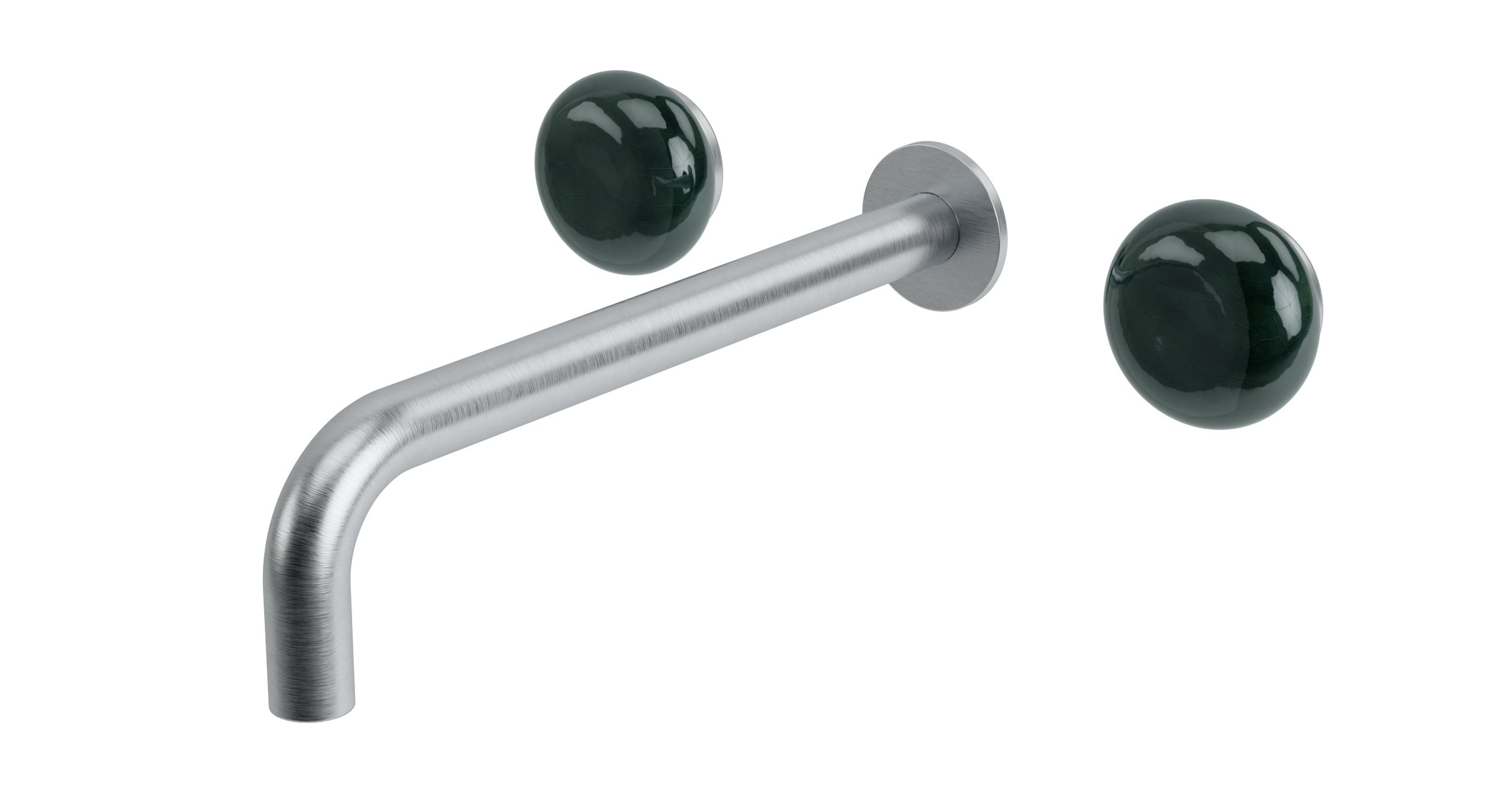 Foundry Two Handle Wall Mount 10" Lavatory Faucet with Pebble Ceramic Knob Handles in Satin Chrome