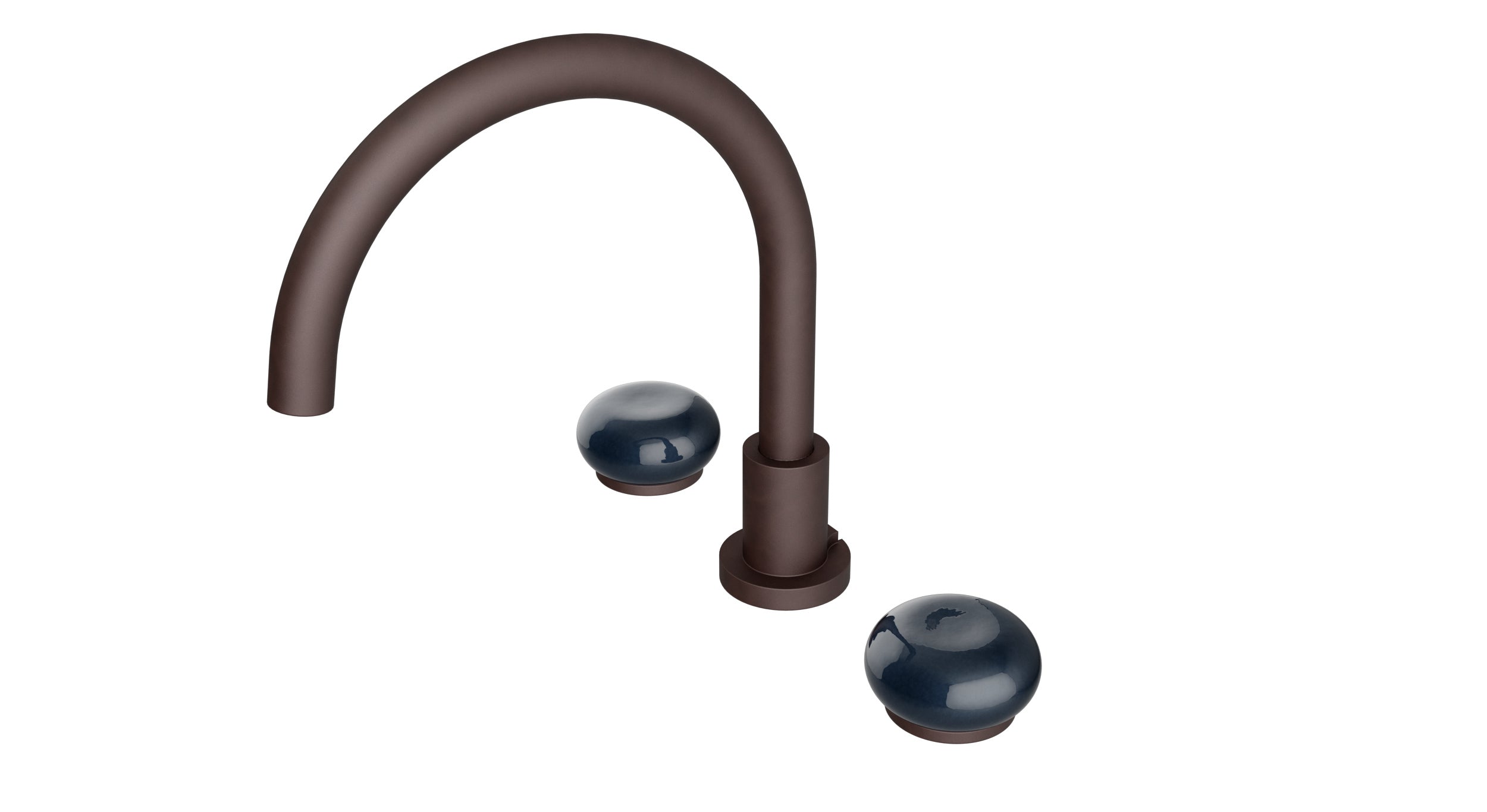 Foundry Two Handle Deck Mount Gooseneck Bath Trim with Pebble Ceramic Knob Handles in Architectural Copper
