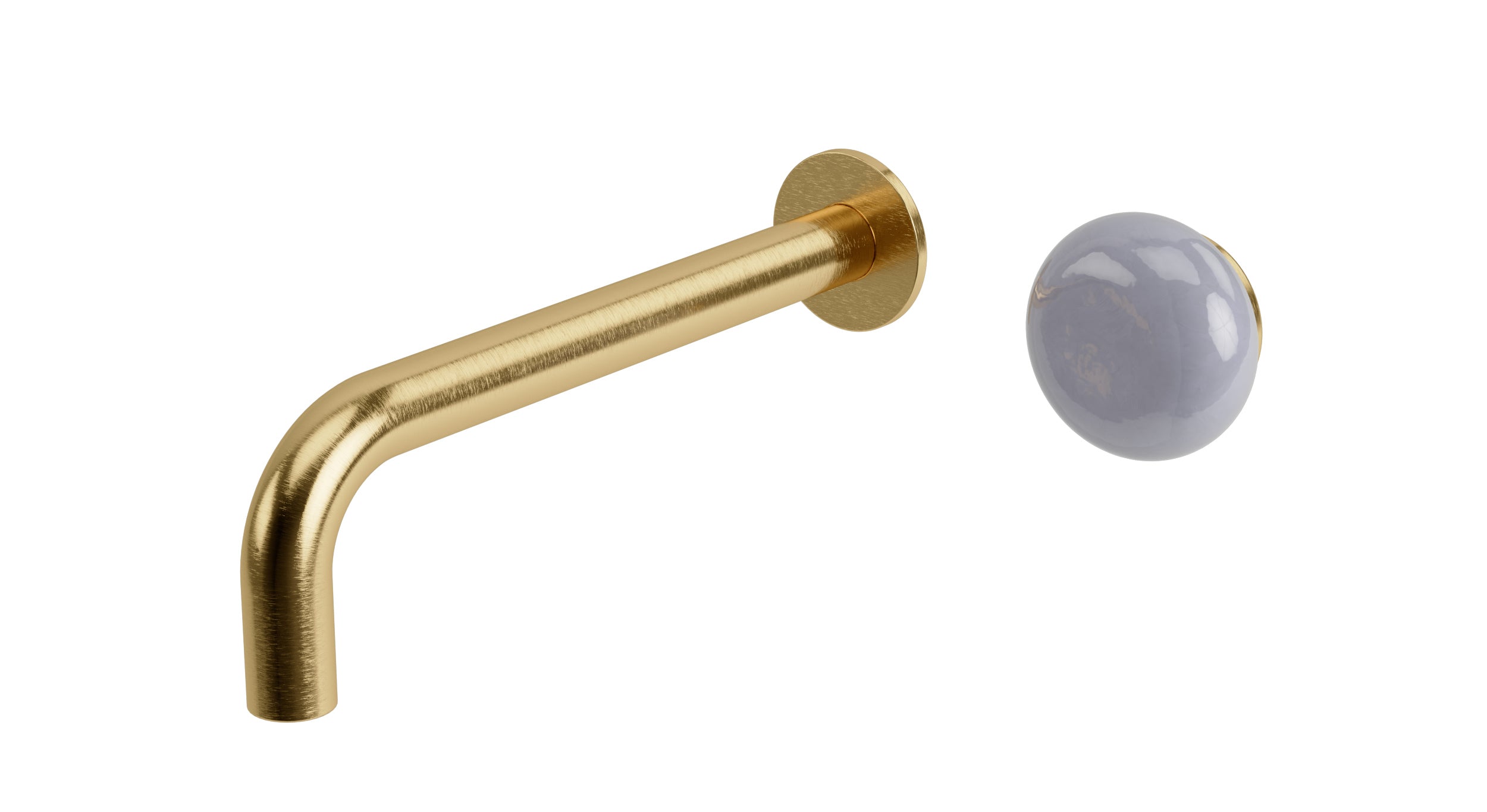 Foundry One Handle Wall Mount 7.5" Lavatory Faucet with Pebble Ceramic Knob Handle in Satin Brass