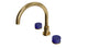 Foundry Two Handle Deck Mount Gooseneck Bath Trim with Groove Ceramic Knob Handles in Uncoated Polished Brass