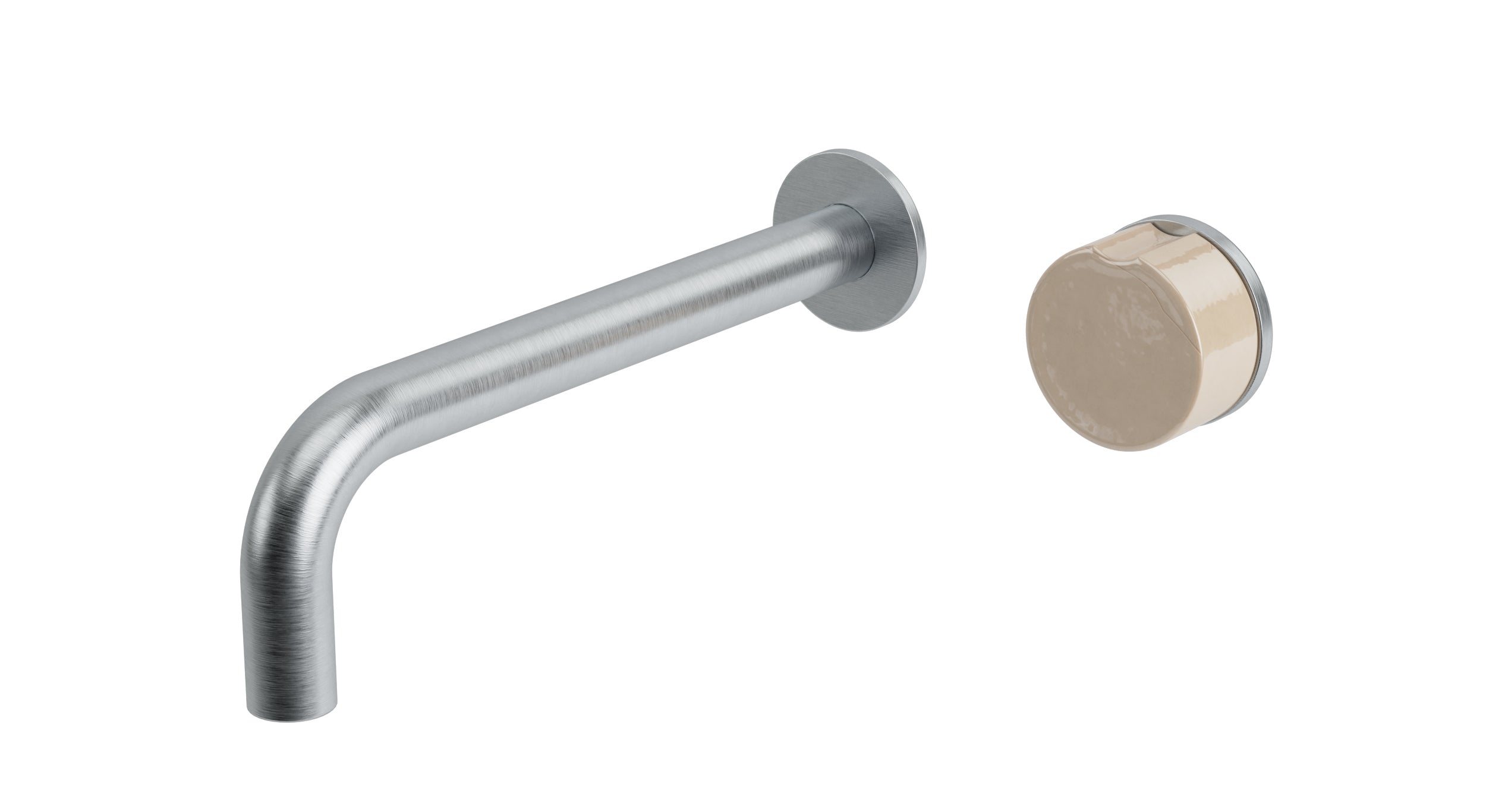 Foundry One Handle Wall Mount 7.5" Lavatory Faucet with Groove Ceramic Knob Handle in Satin Chrome