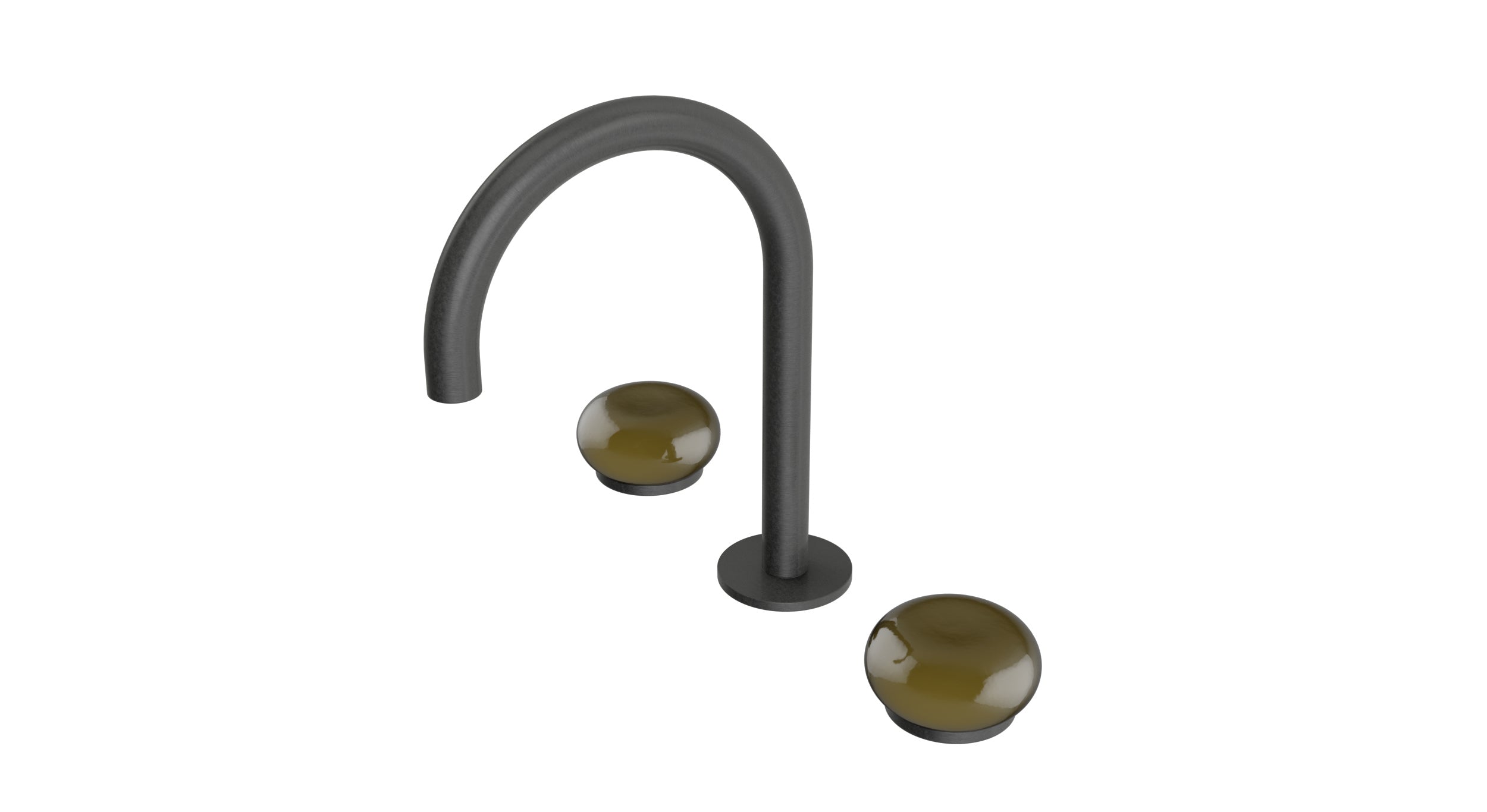 Foundry Two Handle Deck Mount Gooseneck Lavatory Faucet with Pebble Ceramic Knob Handles in Blackened Nickel