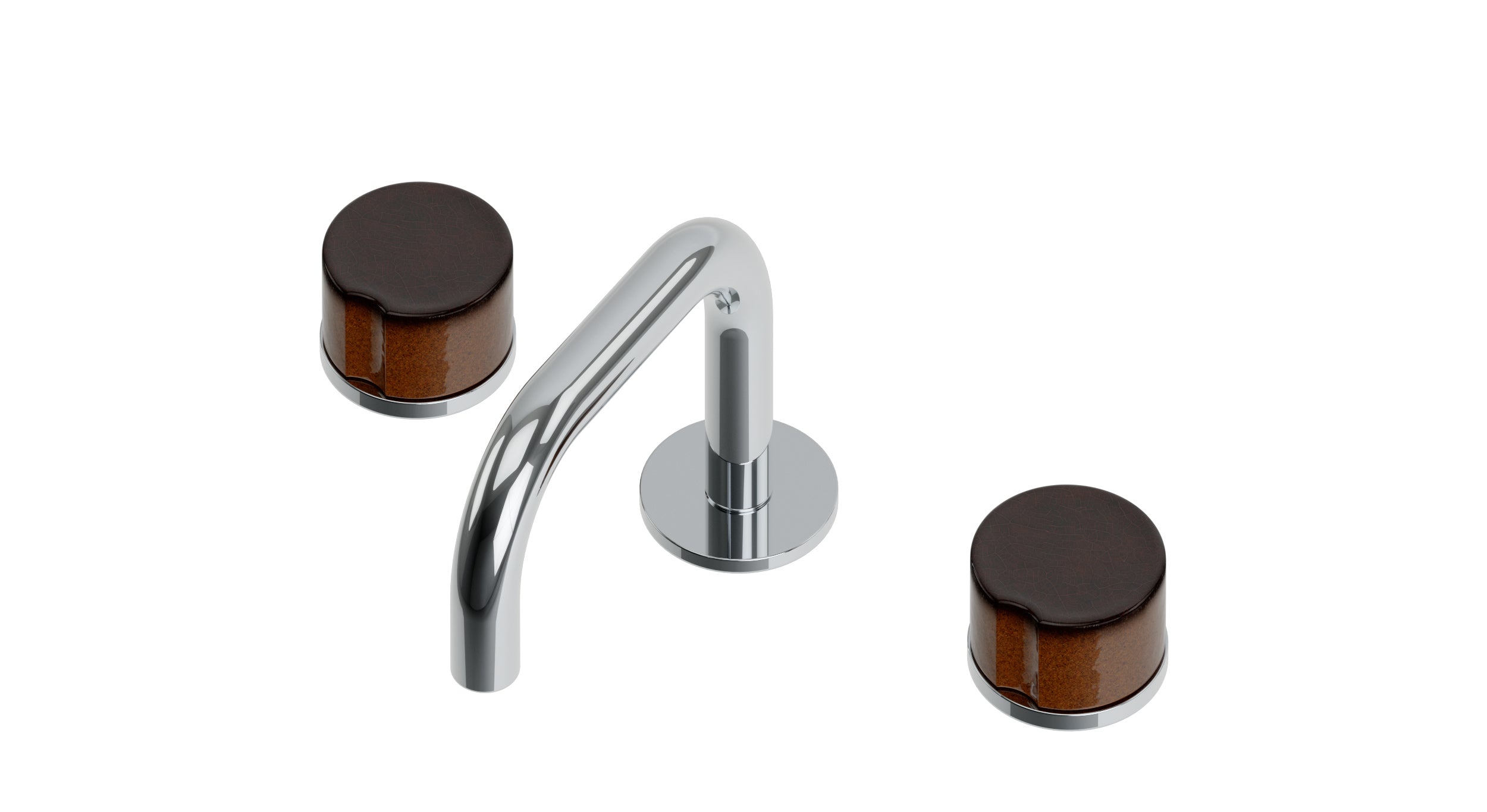 Foundry Two Handle Deck Mount Squaretop Lavatory Faucet with Groove Ceramic Knob Handles in Polished Chrome