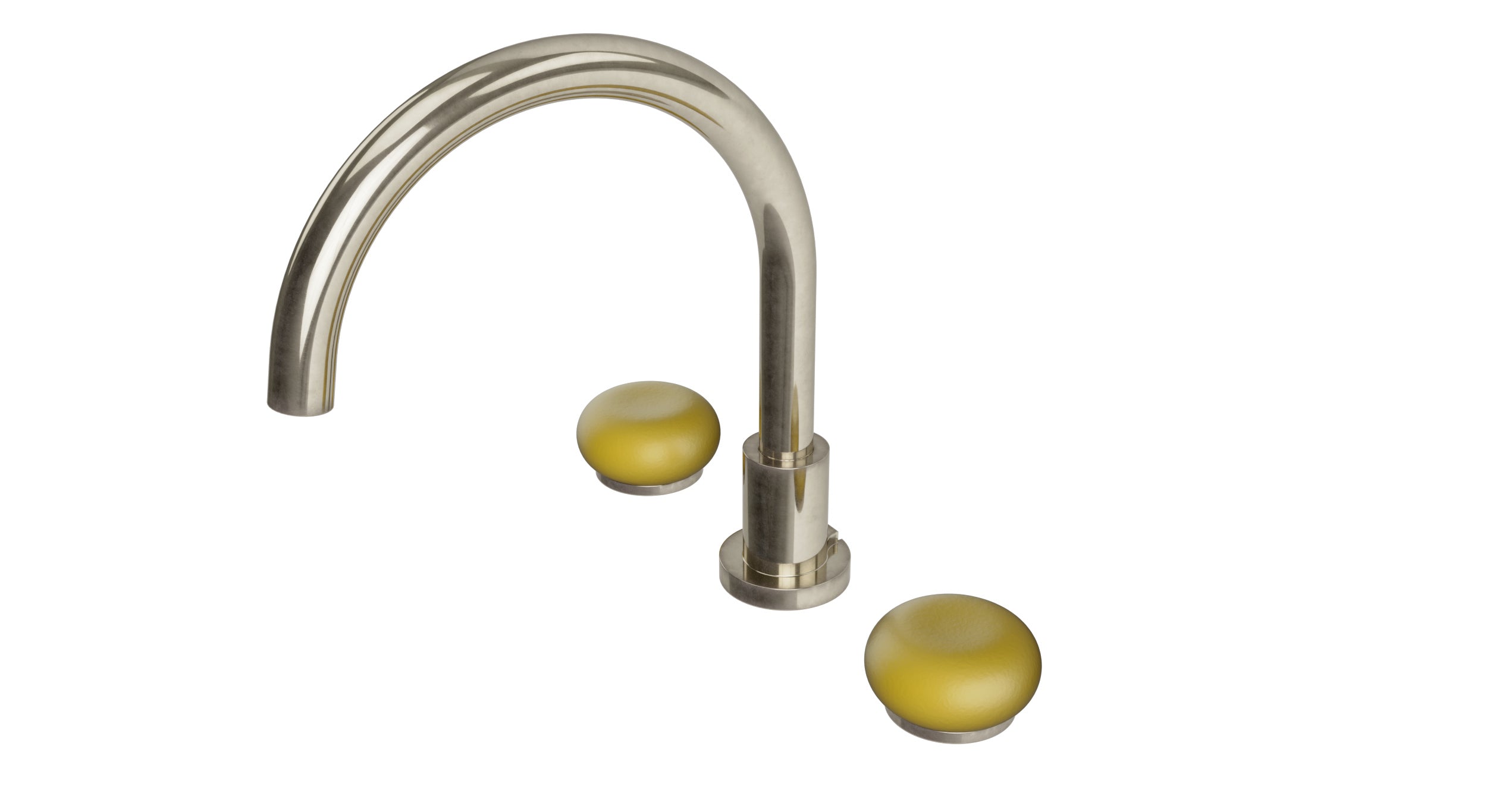 Foundry Two Handle Deck Mount Gooseneck Bath Trim with Pebble Ceramic Knob Handles in French Nickel