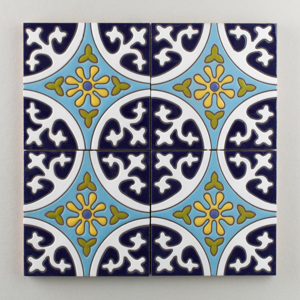6x6 Handpainted Tile Lugo in Cool Motif