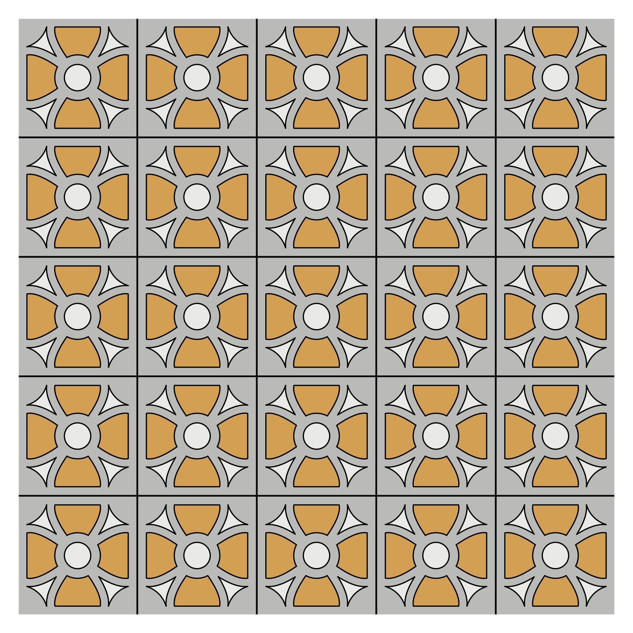 8x8 Handpainted Tile Arlington in Yellow Motif
