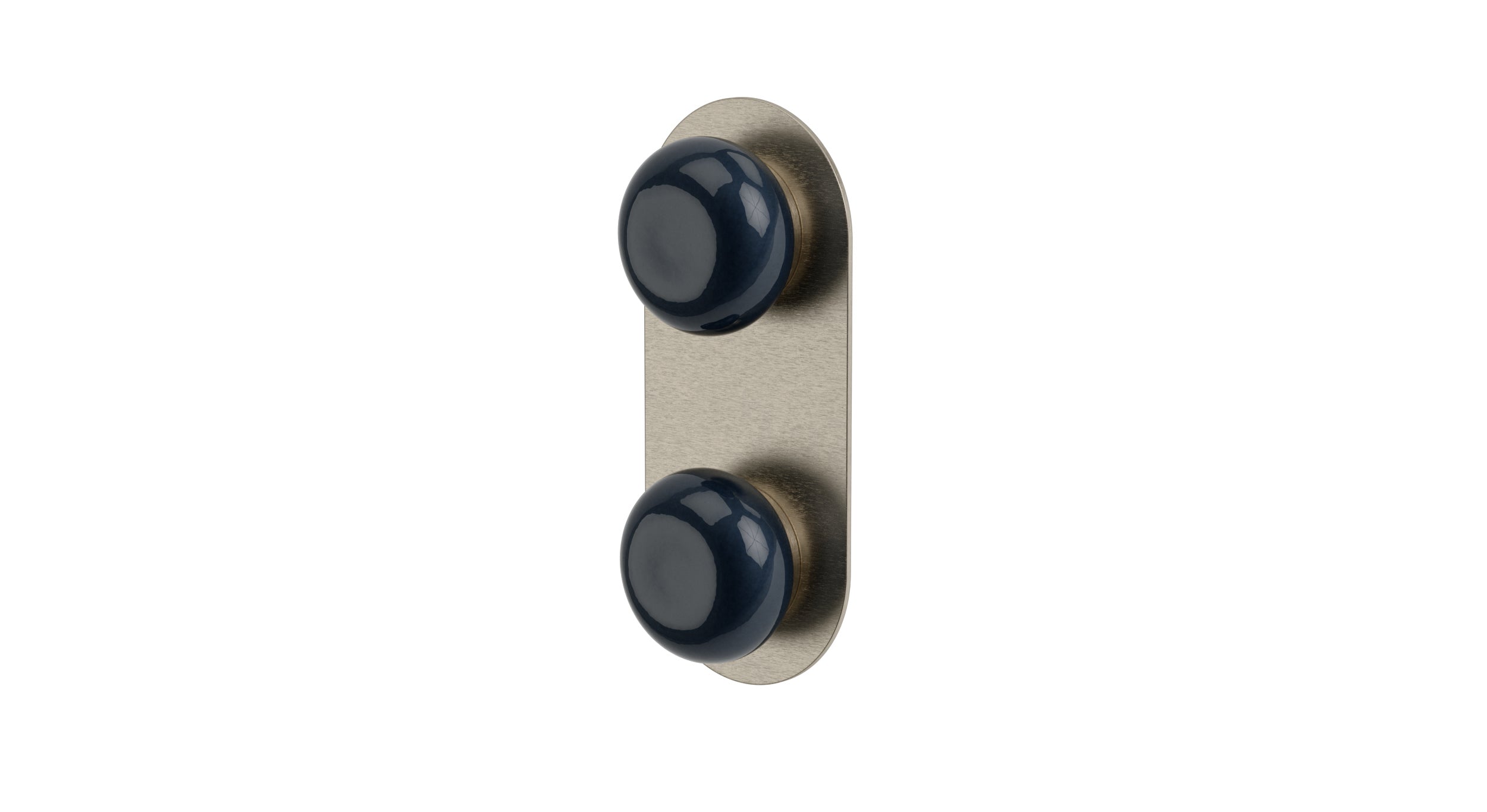 Foundry Two Handle Wall Mount Shower Trim with Pebble Ceramic Knob Handles in Satin Nickel