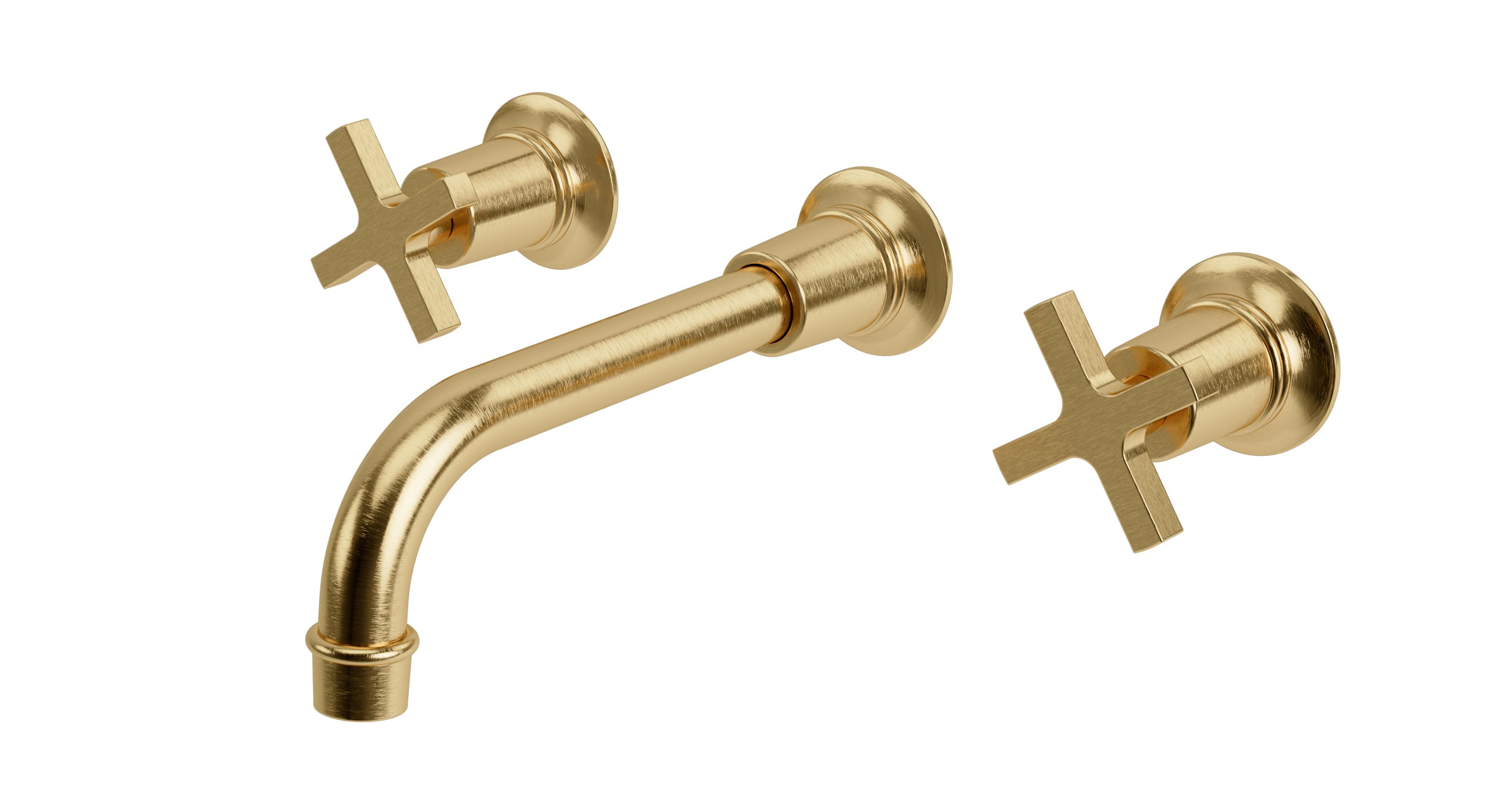 Emerson Two Handle Wall Mount 8.25" Lavatory Faucet with Classic Cross Handles in Satin Brass