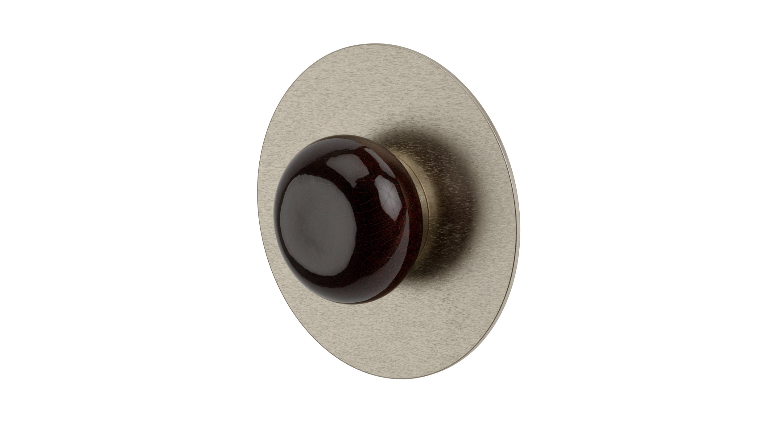 Foundry One Handle Wall Mount Shower Trim with Pebble Ceramic Knob Handle in Satin Nickel