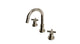 Flatiron Two Handle Deck Mount Short Gooseneck Lavatory Faucet with Linear Cross Handles in Polished Nickel