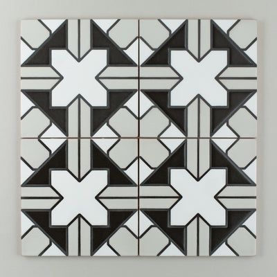 8x8 Handpainted Sample Kasbah Trellis  in Black & White Motif