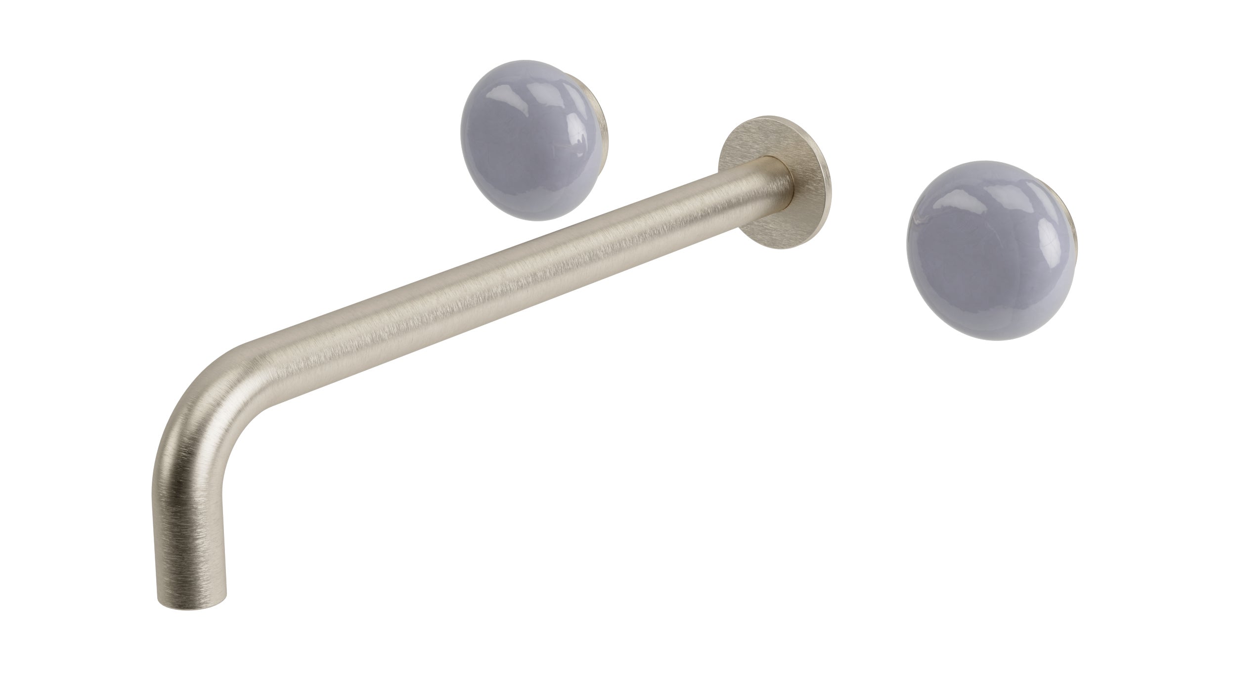 Foundry Two Handle Wall Mount 12" Lavatory Faucet with Pebble Ceramic Knob Handles in Satin Nickel