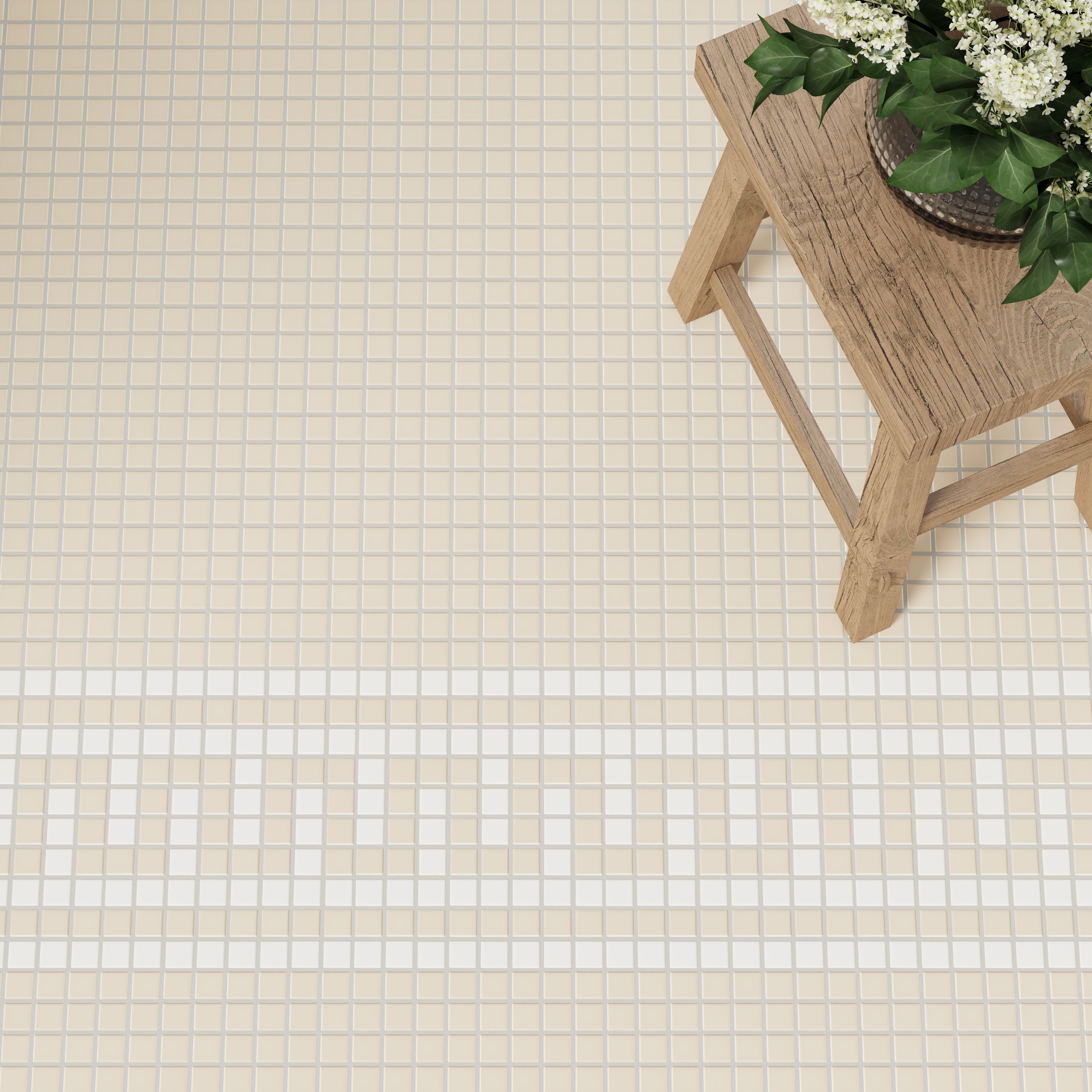 1x1 Labyrinth Border Sheeted Original Ceramic Tile in Linen Matte