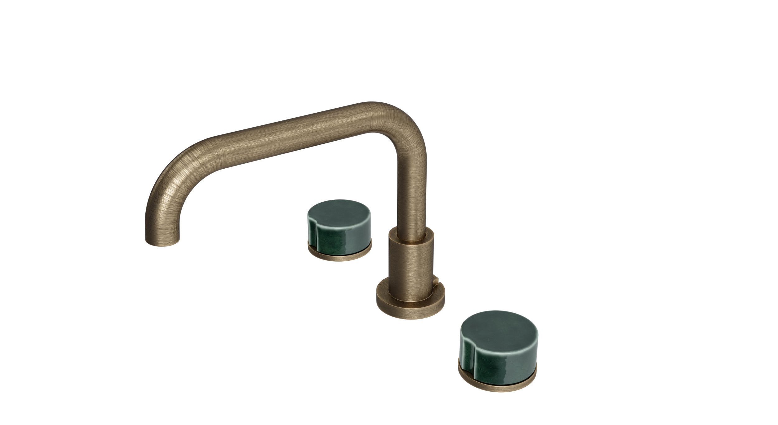 Foundry Two Handle Deck Mount Squaretop Bath Trim with Groove Ceramic Knob Handles in Antique Brass