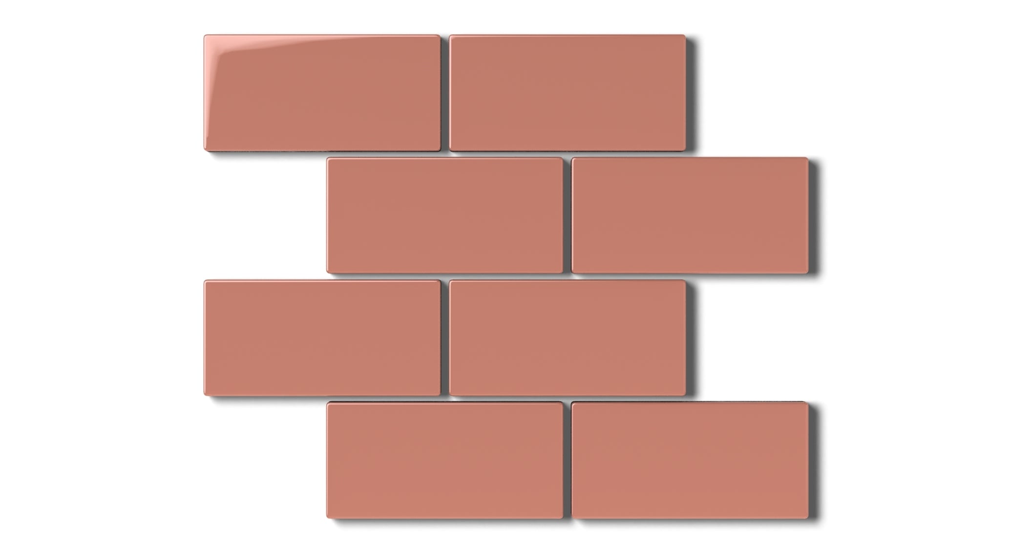 2x4 Half Offset Sheeted Natural Press Ceramic Mosaic Tile in Madder Red Gloss