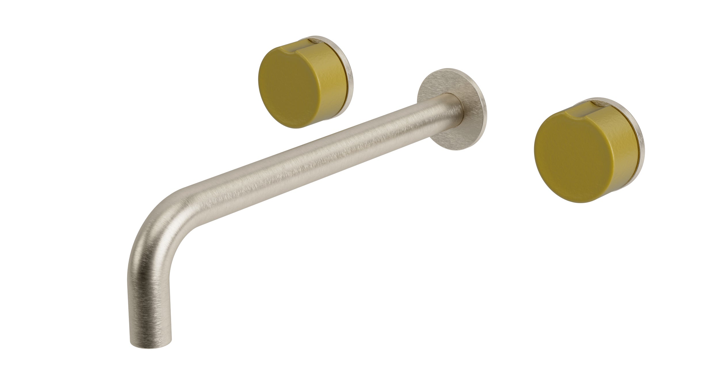 Foundry Two Handle Wall Mount 10" Lavatory Faucet with Groove Ceramic Knob Handles in Satin Nickel