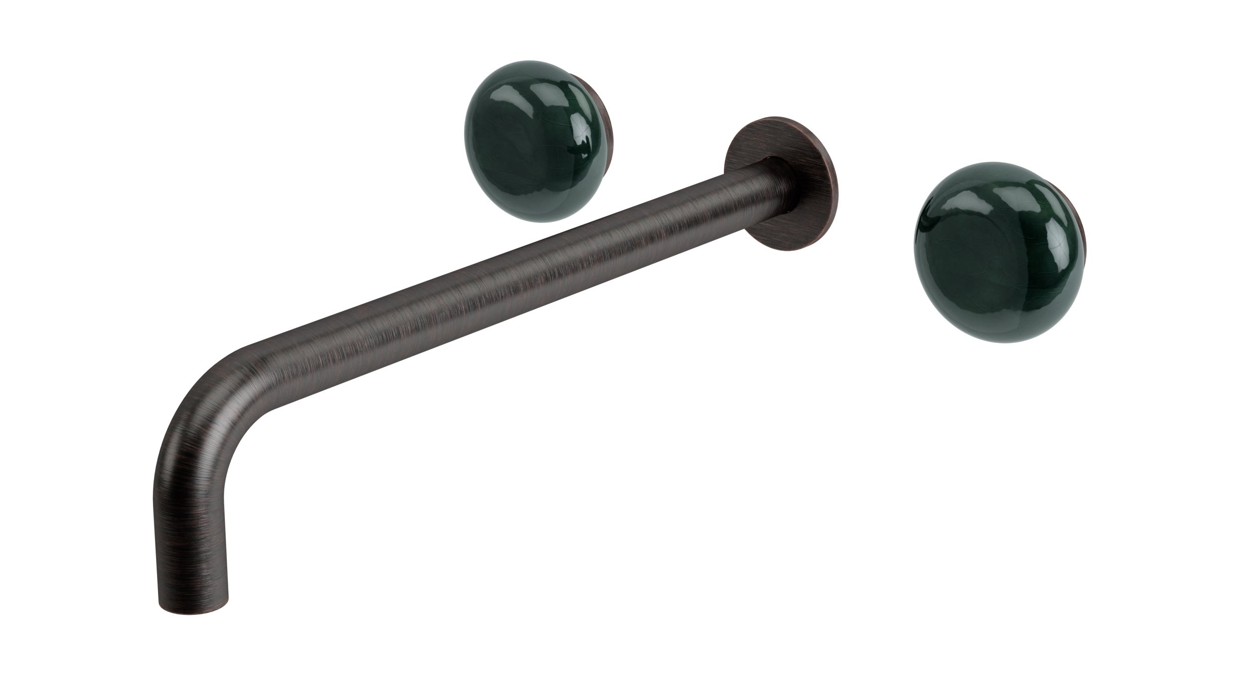 Foundry Two Handle Wall Mount 12" Lavatory Faucet with Pebble Ceramic Knob Handles in Antique Bronze