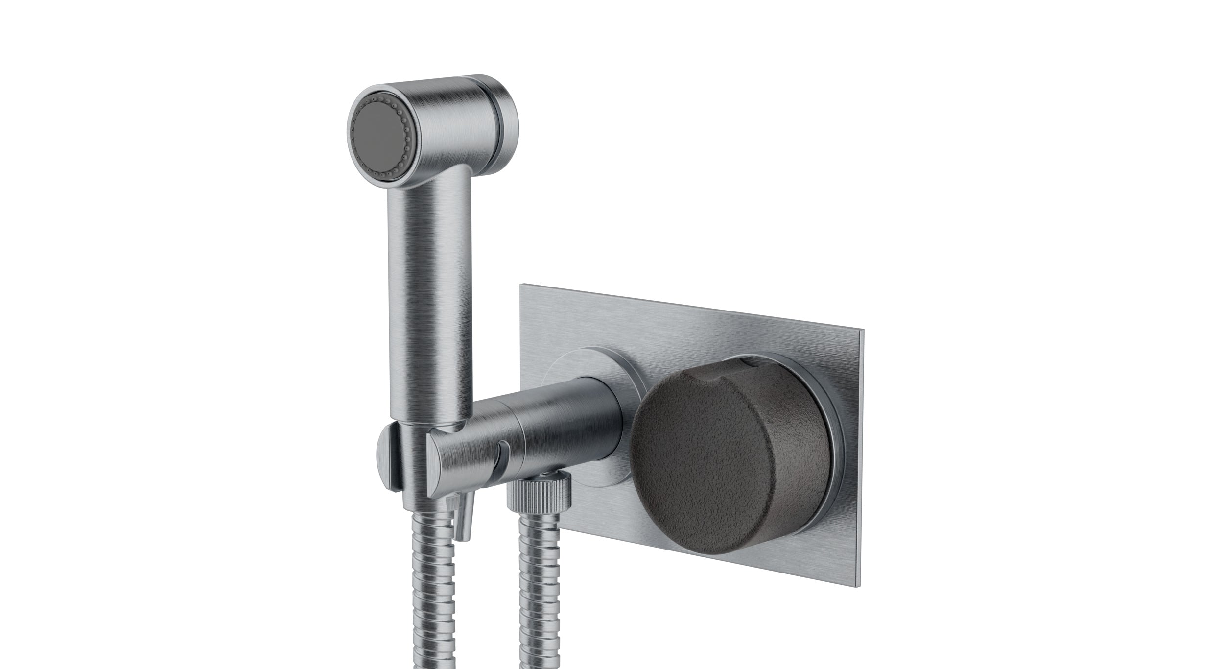 Foundry One Handle Wall Mount Bidet Trim with Groove Ceramic Knob Handle in Satin Chrome