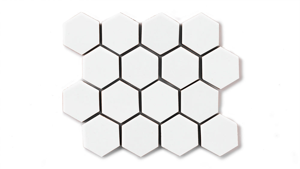 2" Hexagon Sheeted Original Ceramic Mosaic Tile in Calcite Gloss