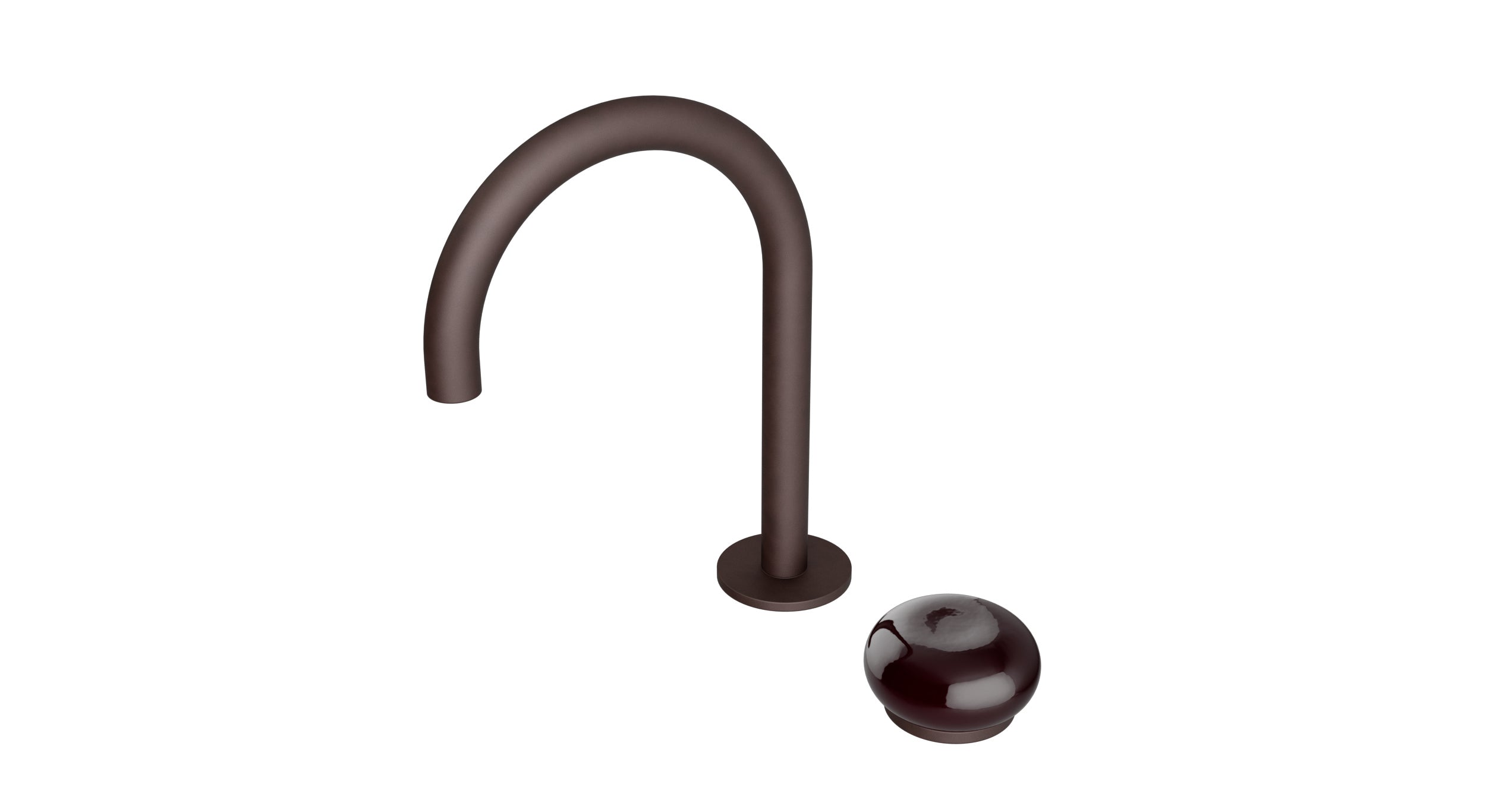 Foundry One Handle Deck Mount Gooseneck Lavatory Faucet with Pebble Ceramic Knob Handle in Architectural Copper