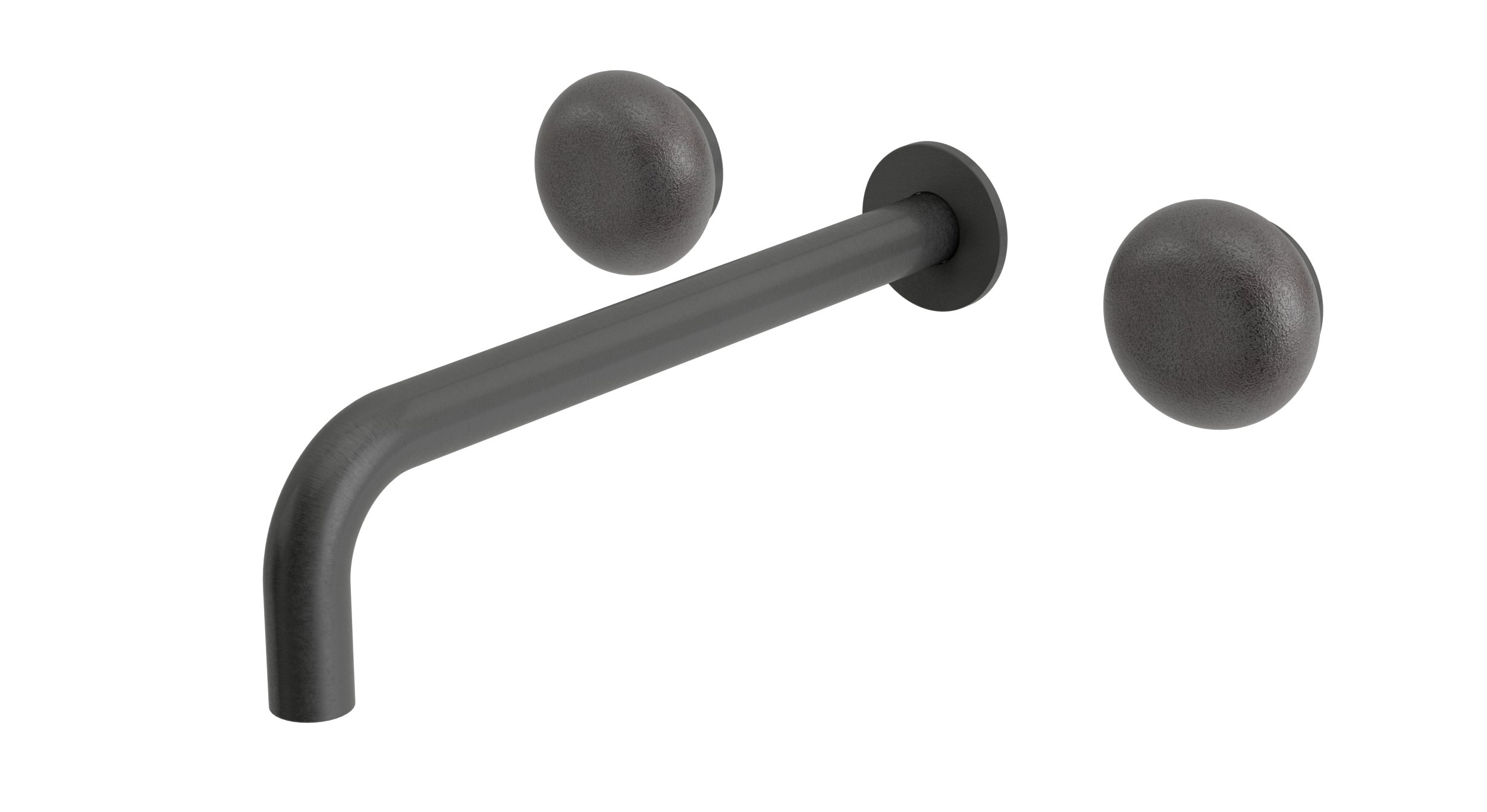 Foundry Two Handle Wall Mount 10" Lavatory Faucet with Pebble Ceramic Knob Handles in Blackened Nickel