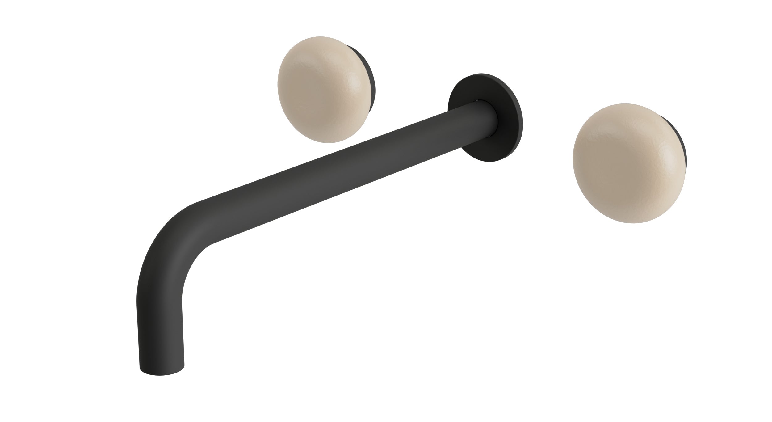Foundry Two Handle Wall Mount 10" Lavatory Faucet with Pebble Ceramic Knob Handles in Matte Black