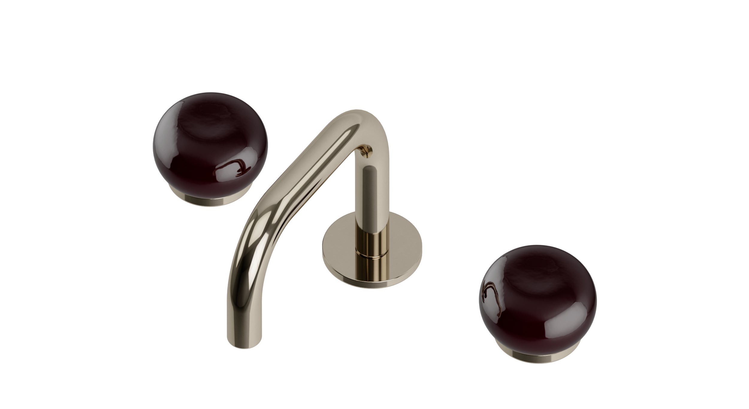 Foundry Two Handle Deck Mount Squaretop Lavatory Faucet with Pebble Ceramic Knob Handles in Polished Nickel