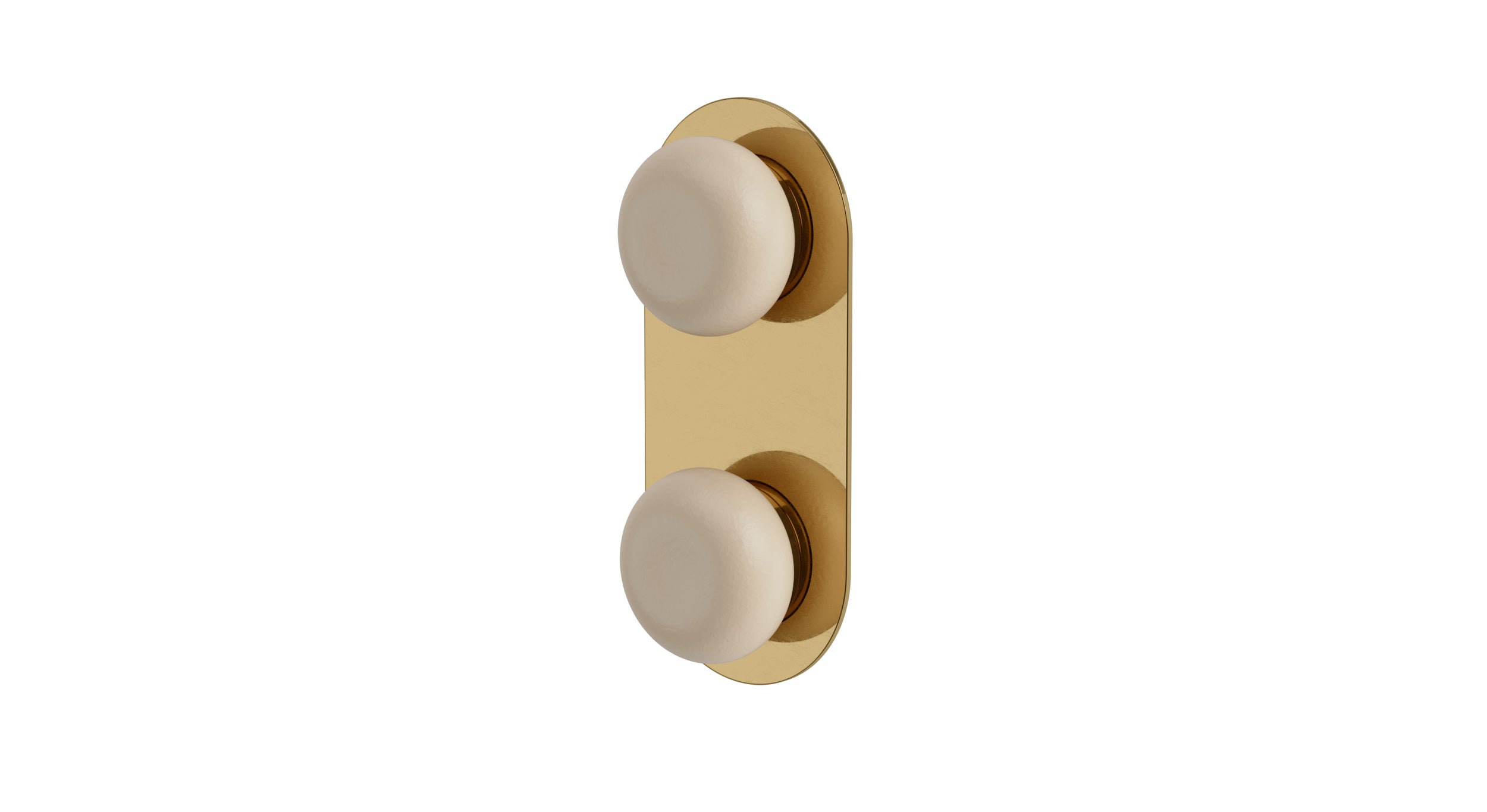 Foundry Two Handle Wall Mount Shower Trim with Pebble Ceramic Knob Handles in Uncoated Polished Brass
