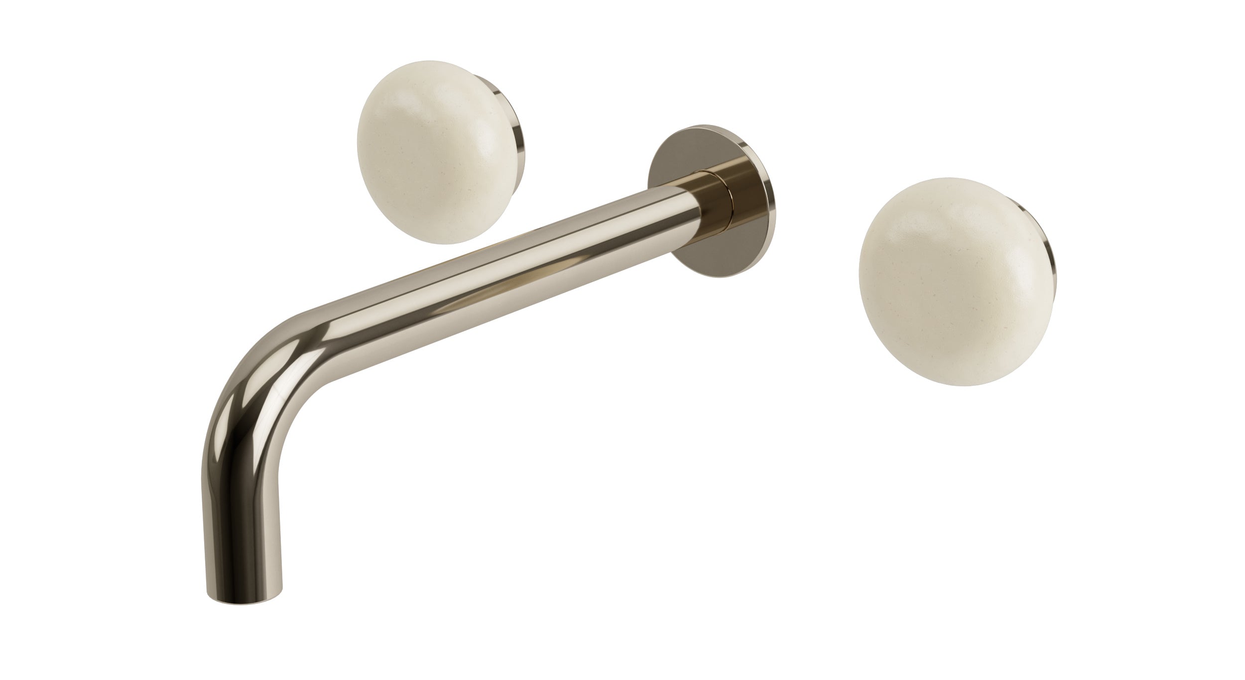 Foundry Two Handle Wall Mount 7.5" Lavatory Faucet with Pebble Ceramic Knob Handles in Polished Nickel