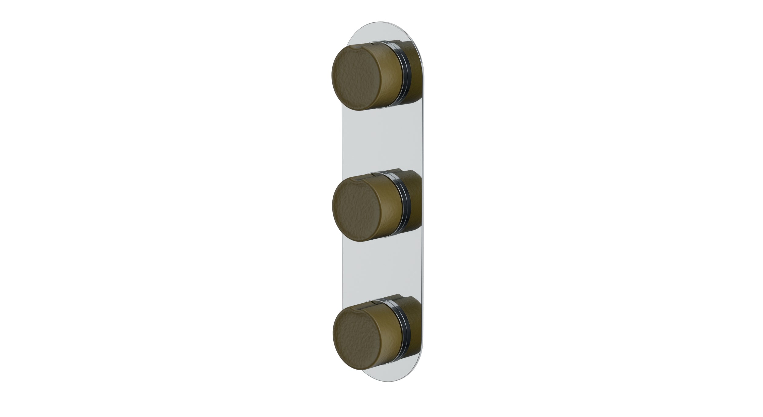 Foundry Three Handle Wall Mount Shower Trim with Groove Ceramic Knob Handles in Polished Chrome