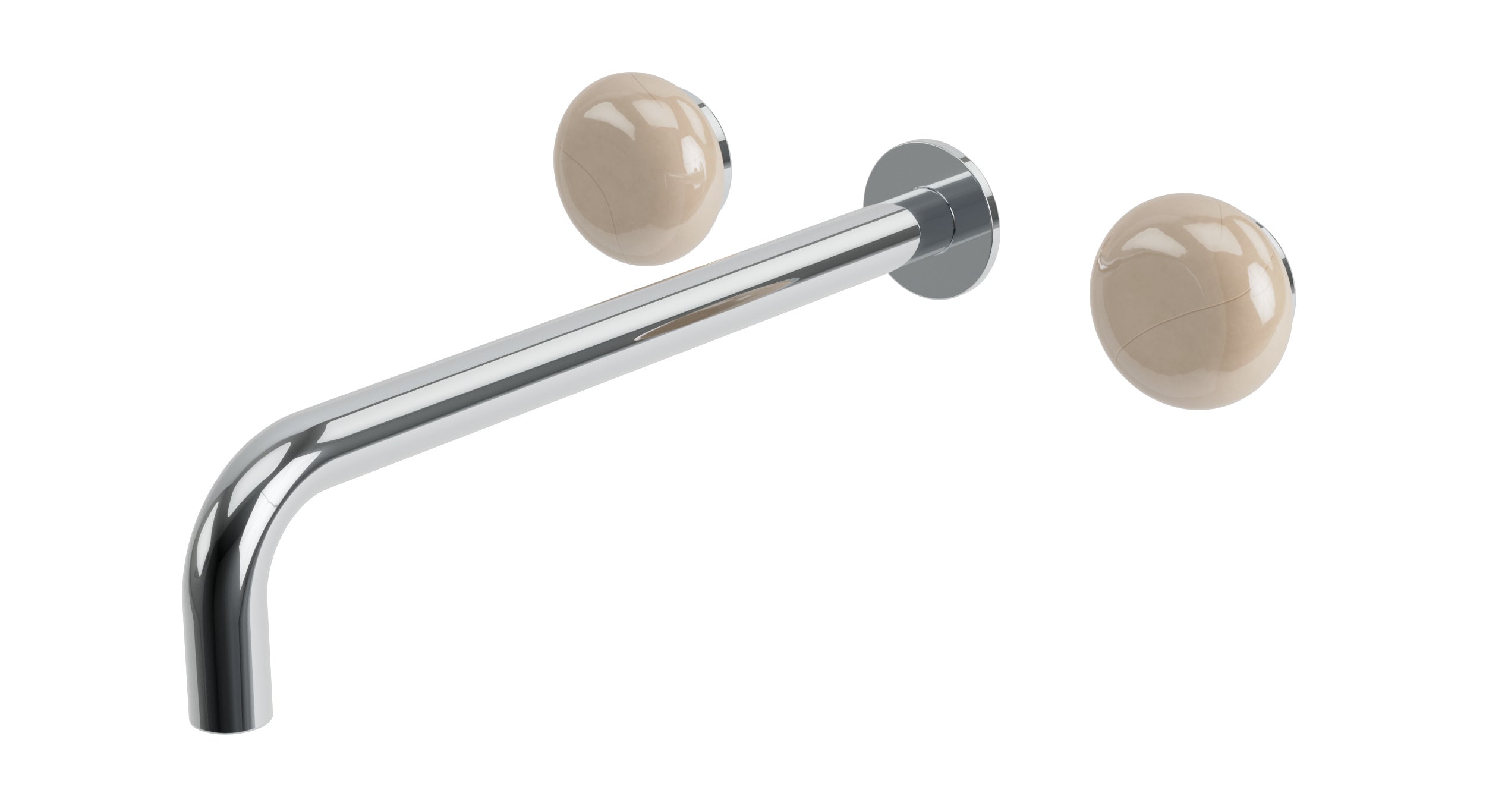 Foundry Two Handle Wall Mount 12" Lavatory Faucet with Pebble Ceramic Knob Handles in Polished Chrome