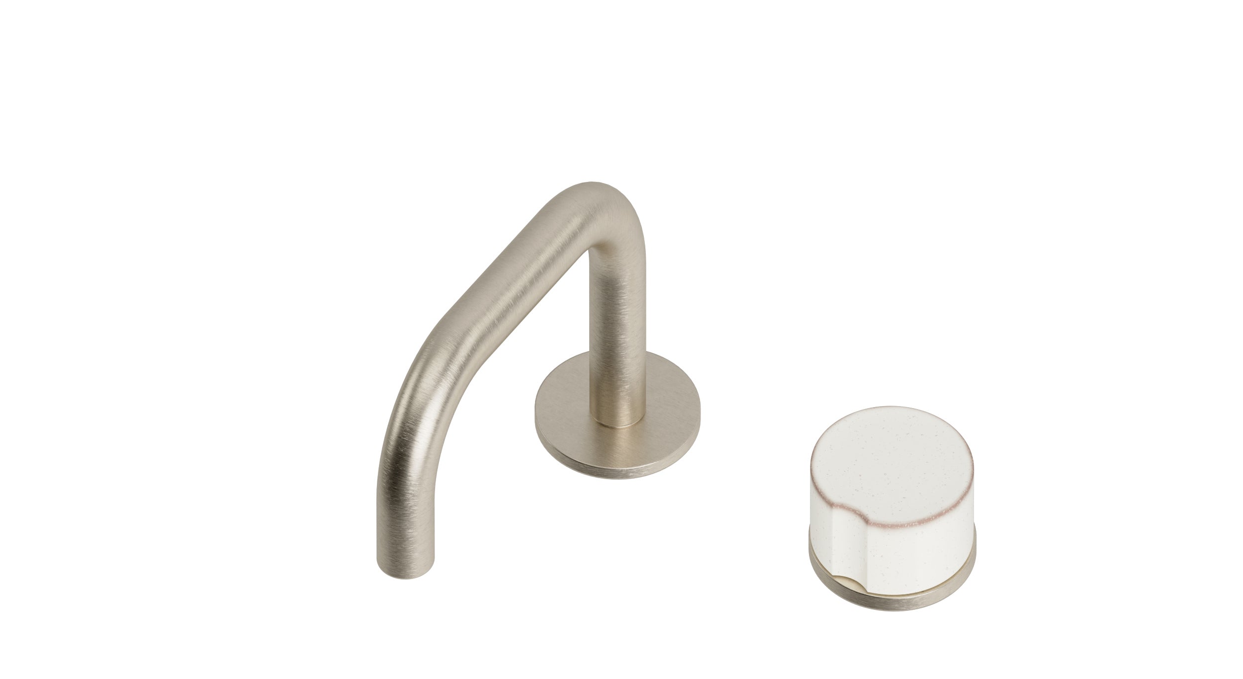 Foundry One Handle Deck Mount Squaretop Lavatory Faucet with Groove Ceramic Knob Handle in Satin Nickel