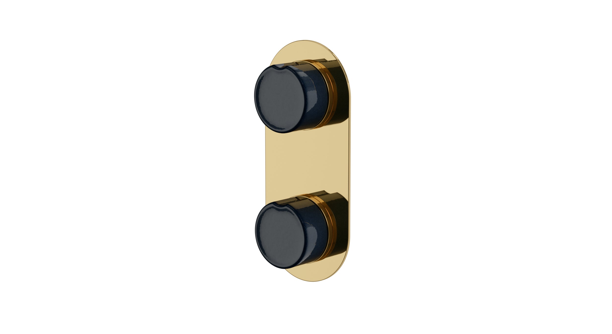 Foundry Two Handle Wall Mount Shower Trim with Groove Ceramic Knob Handles in Polished Brass