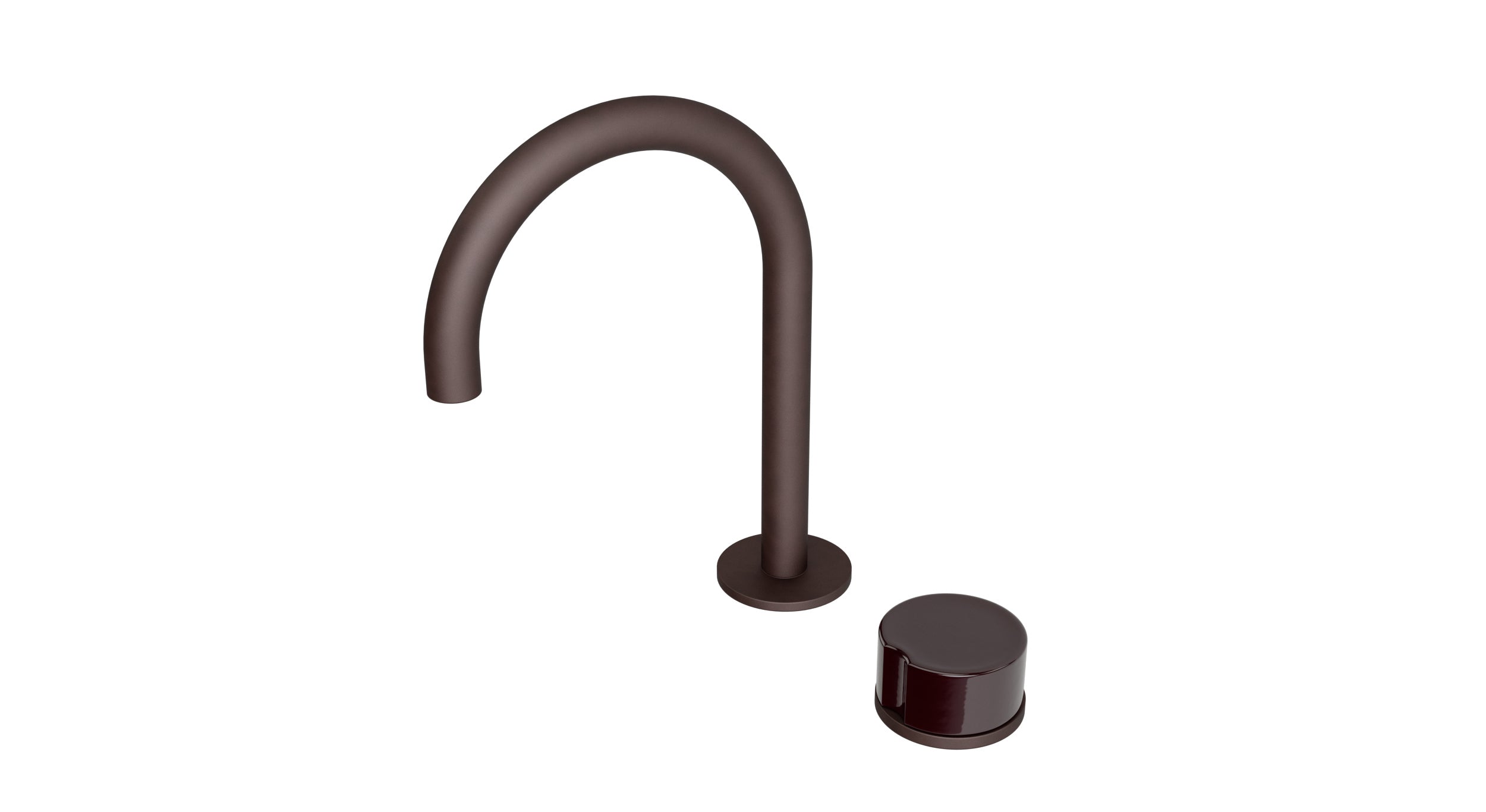 Foundry One Handle Deck Mount Gooseneck Lavatory Faucet with Groove Ceramic Knob Handle in Architectural Copper