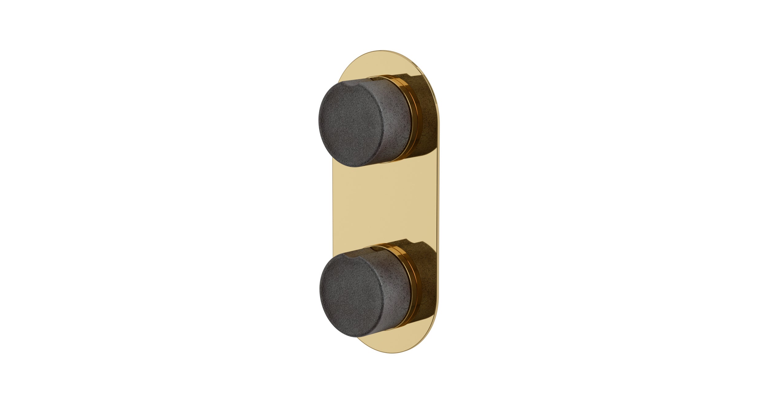 Foundry Two Handle Wall Mount Shower Trim with Groove Ceramic Knob Handles in Polished Brass