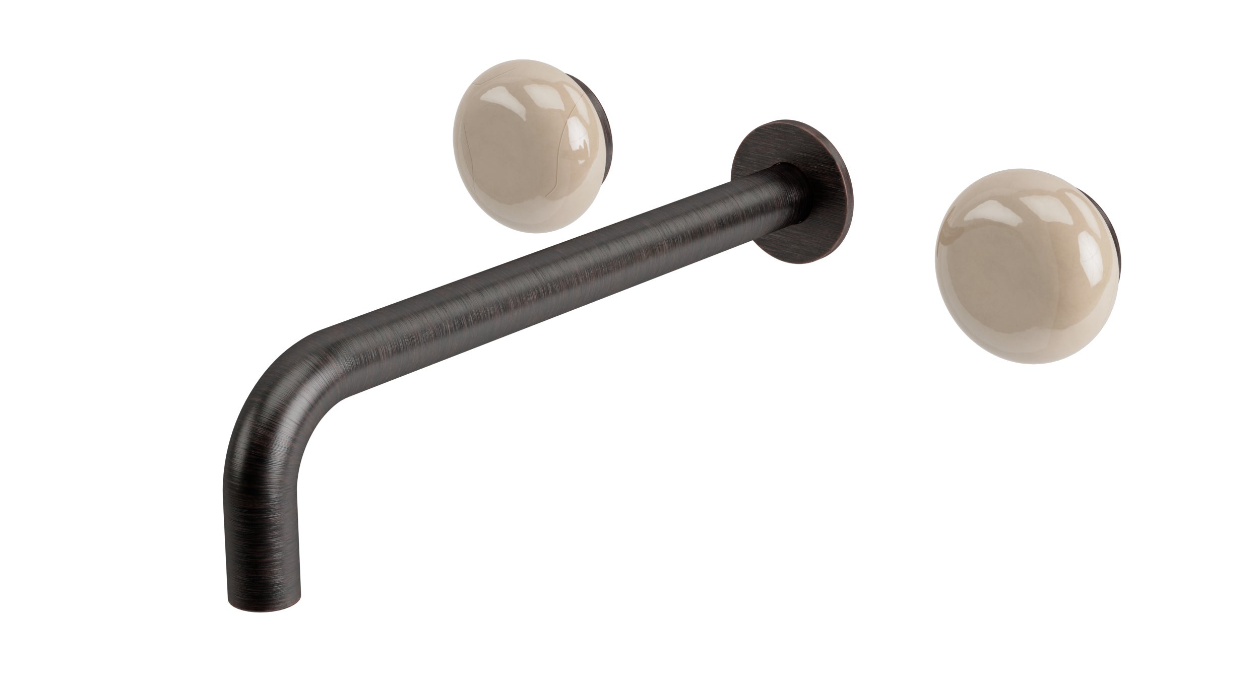 Foundry Two Handle Wall Mount 10" Lavatory Faucet with Pebble Ceramic Knob Handles in Antique Bronze