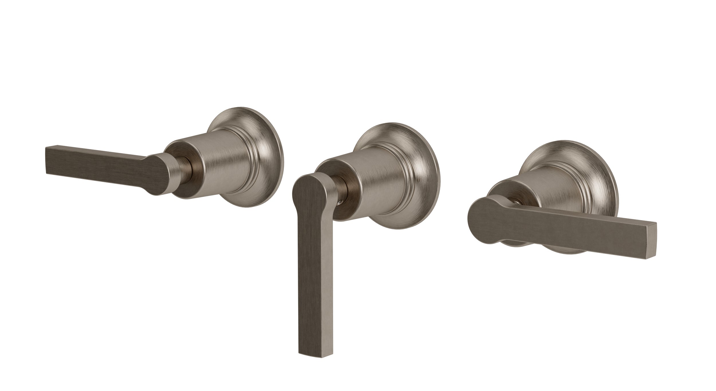 Emerson Three Handle Wall Mount Bath Trim with Diverter/Volume Control and Classic Lever Handles in Antique Nickel