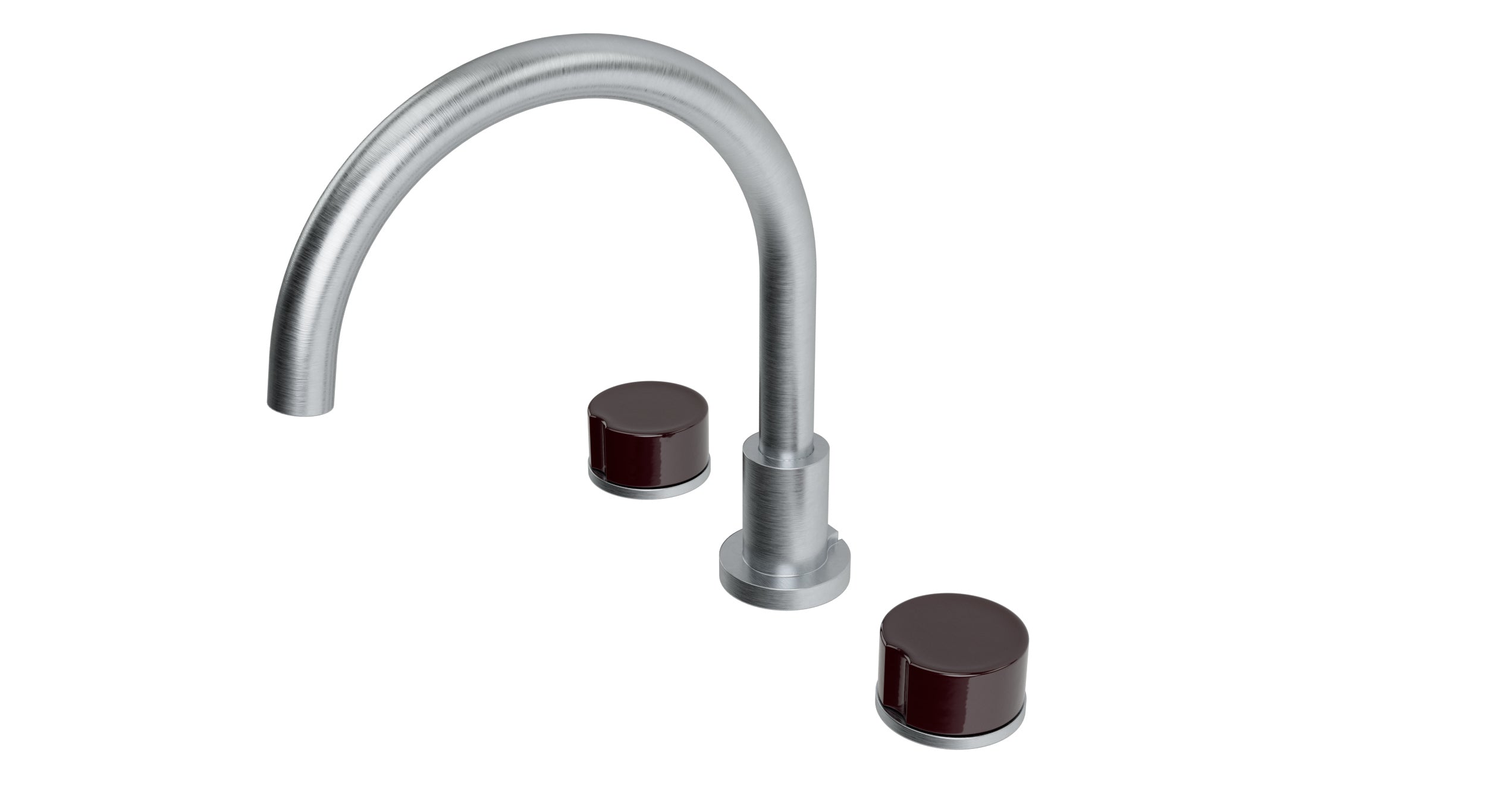 Foundry Two Handle Deck Mount Gooseneck Bath Trim with Groove Ceramic Knob Handles in Satin Chrome